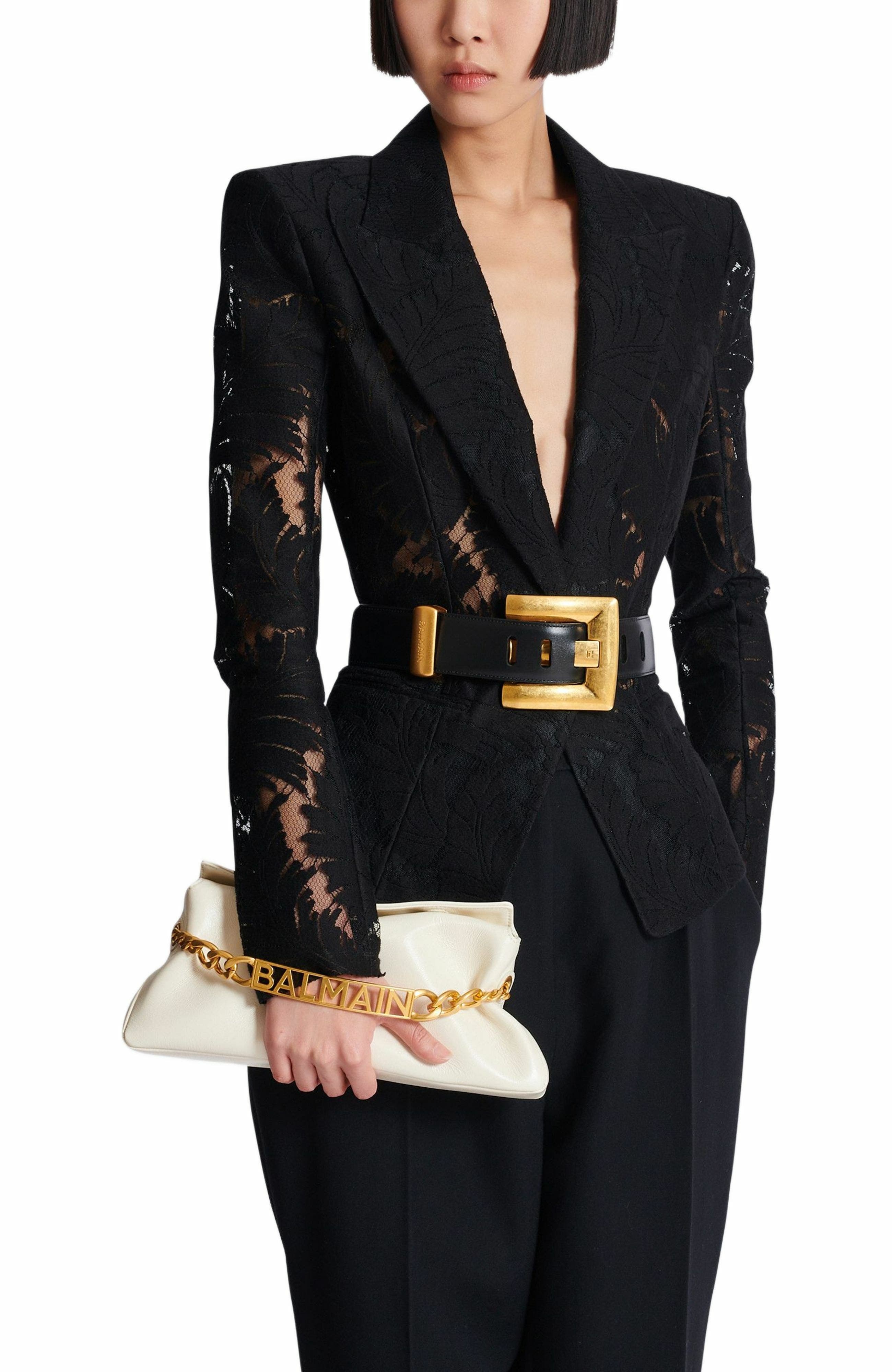 Balmain 1945 Soft crinkled leather clutch in White at Nordstrom - 8