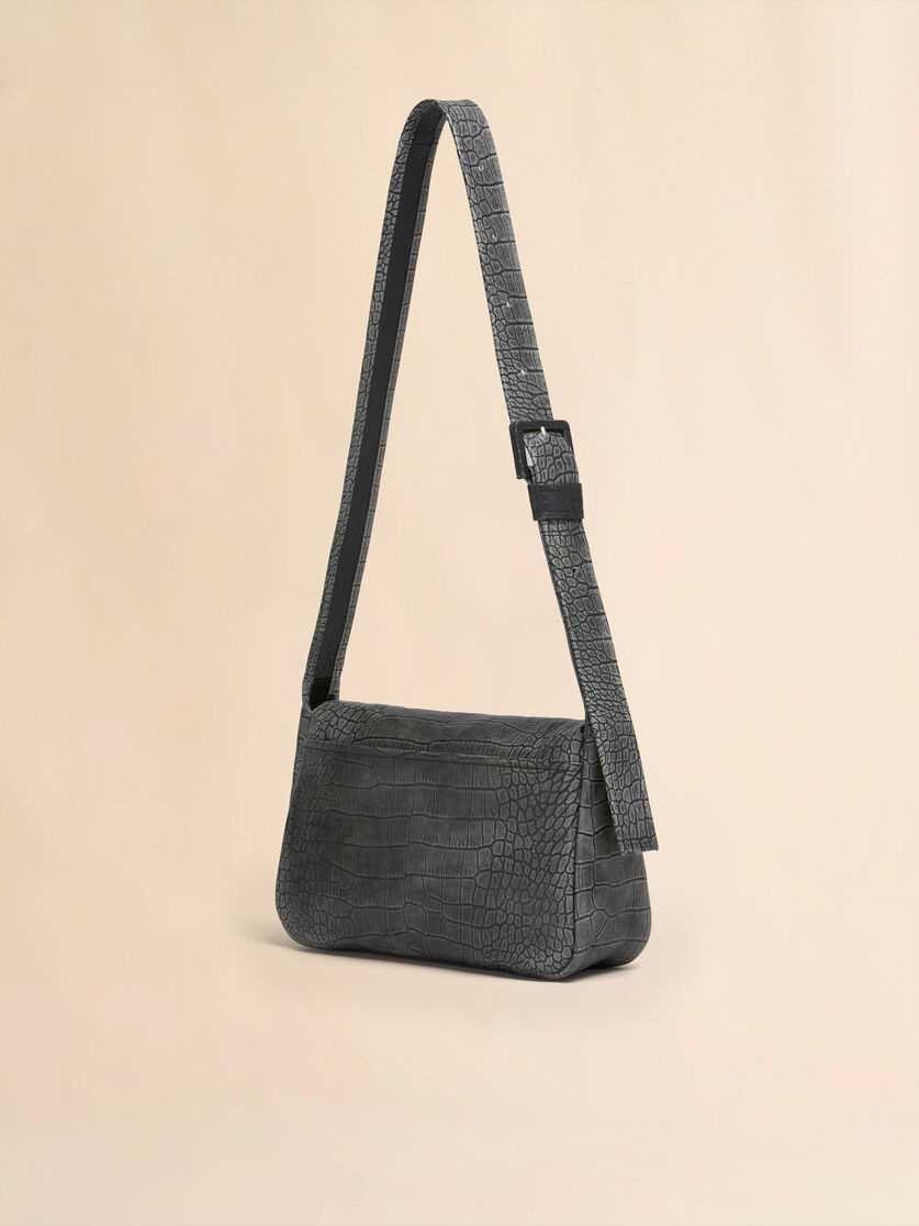 BLACK CROCODILE PRINT LEATHER MEDIUM TRUNKAROO HANDBAG - 2