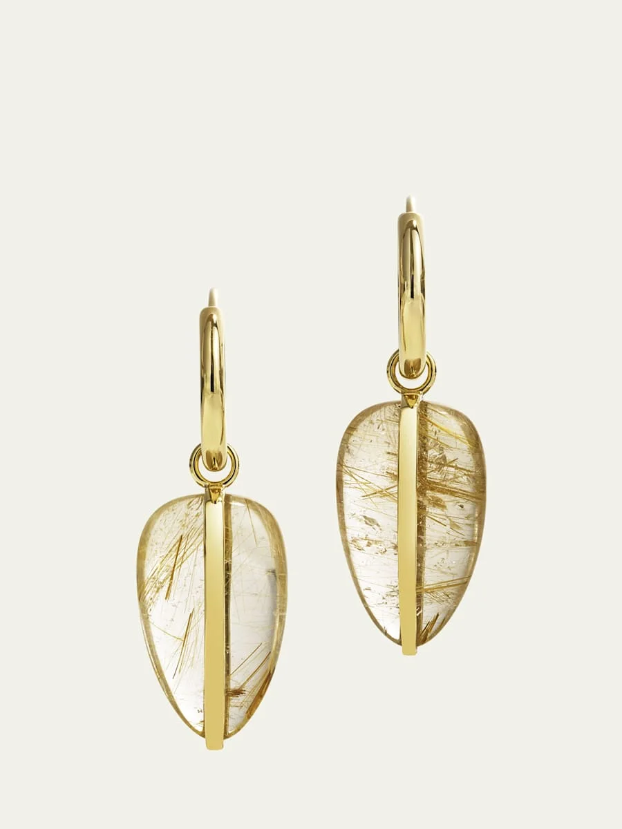 14K Yellow Gold Rutilated Quartz Pebble Earrings - 1