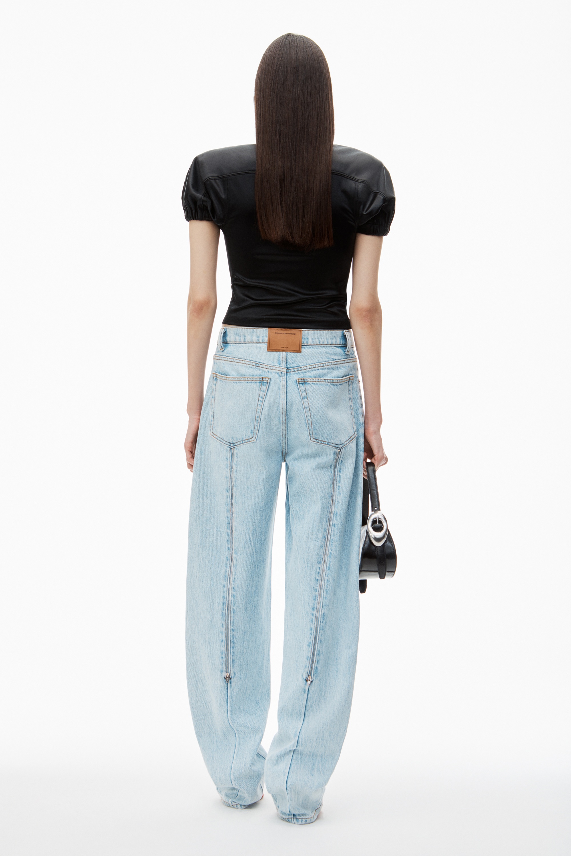 Zipped Back Slit Wide-Leg Jeans - 4