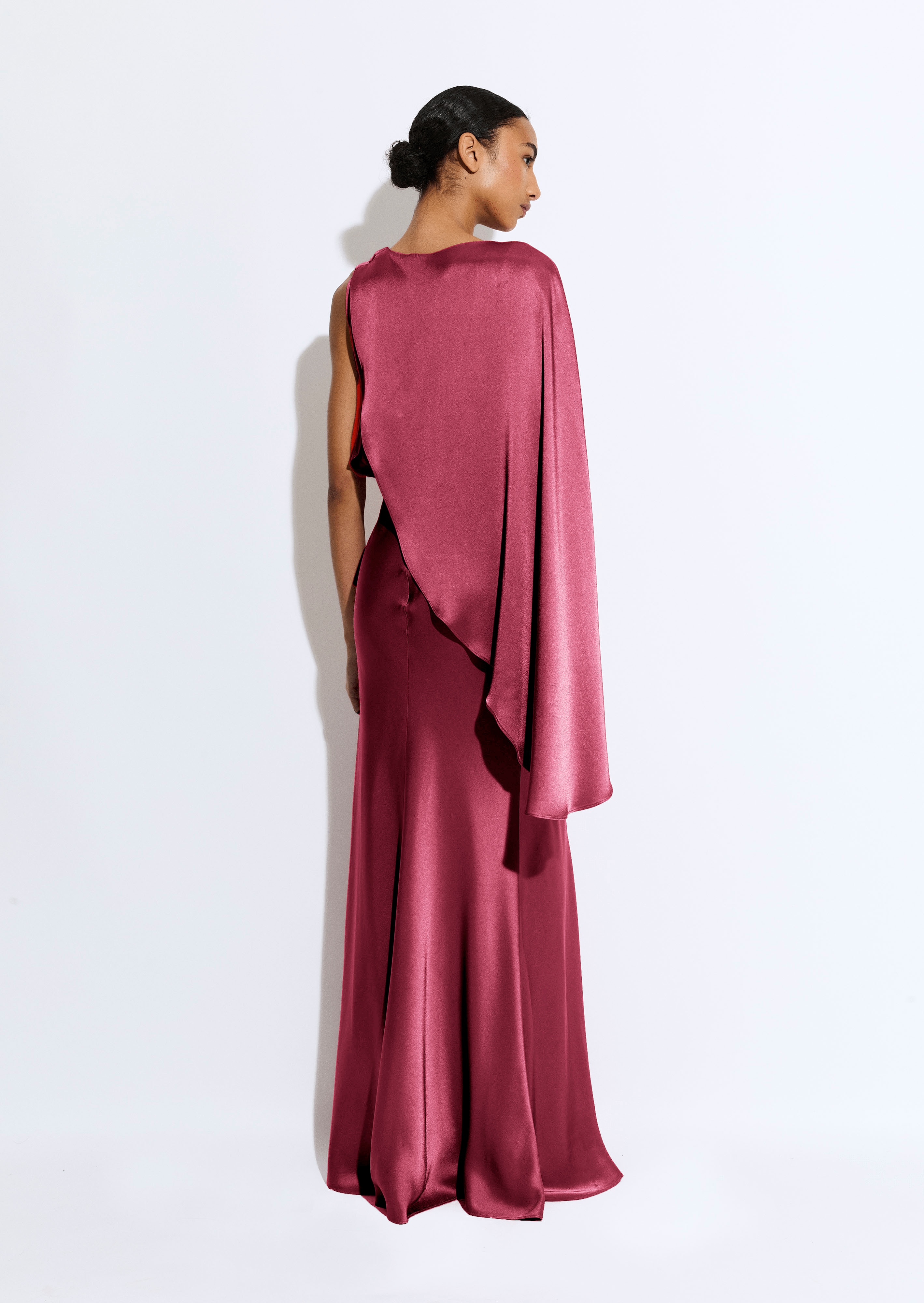 Satin Asymmetric Draped Gown - 3