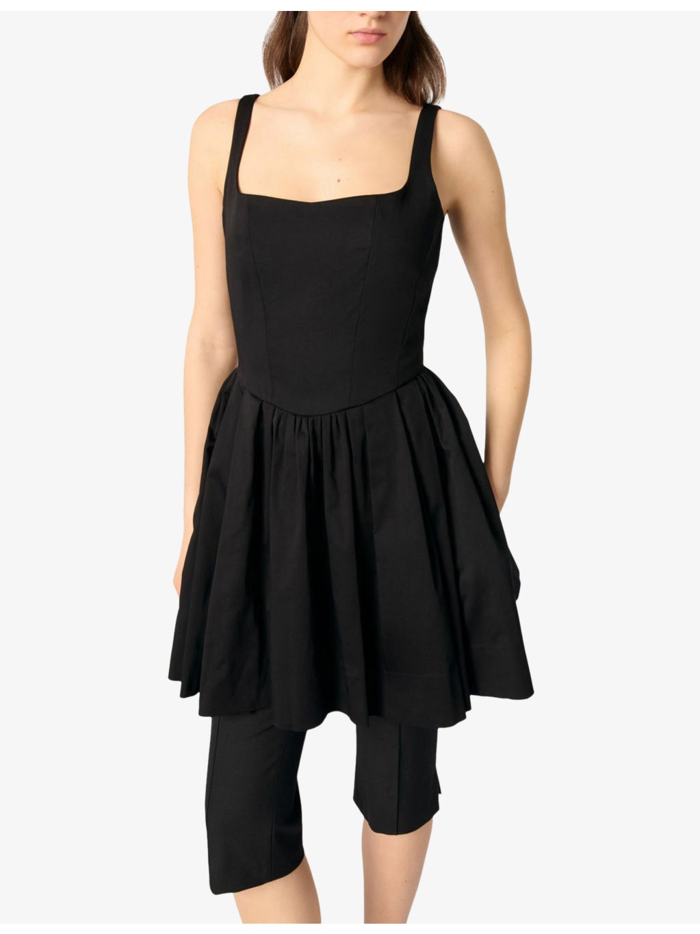 Square-Neck Flared-Skirt Sleeveless Stretch-Cotton Mini Dress - 5