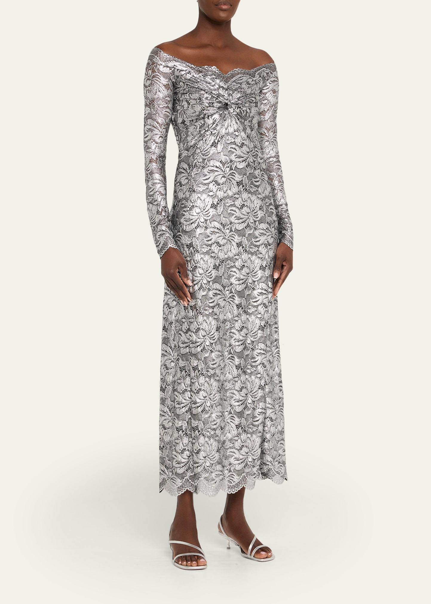 Off-The-Shoulder Lace Midi Dress - 4