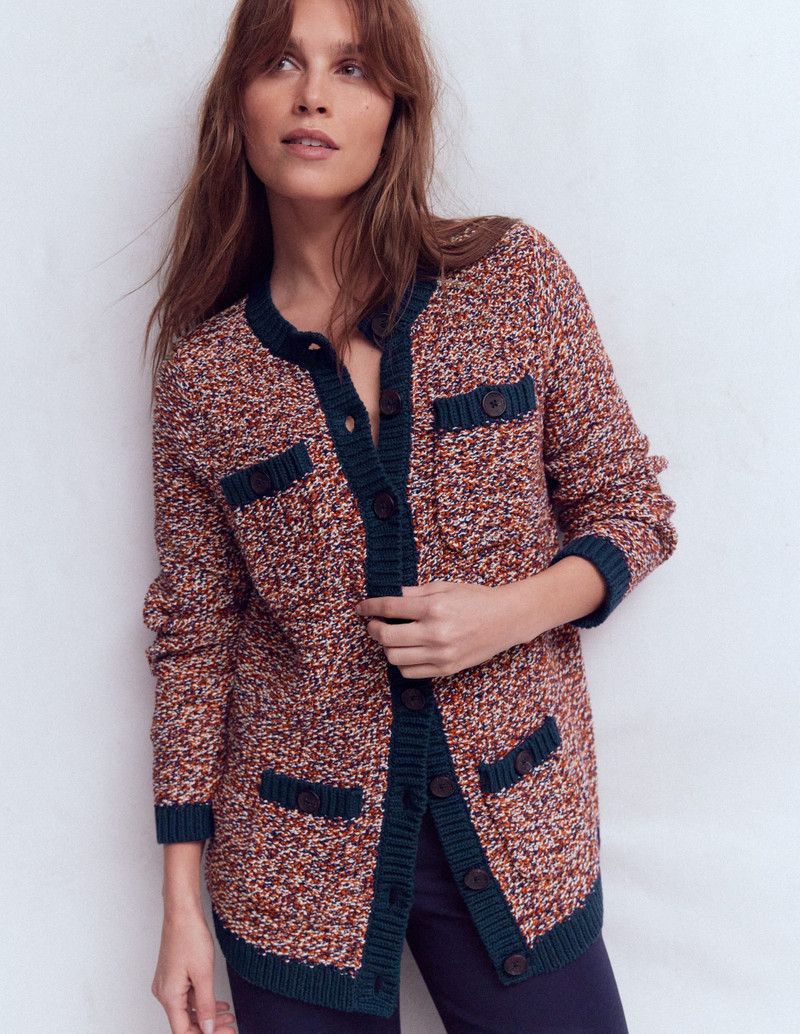 Textured Marl Cardigan-Navy/ Red Marl 3
