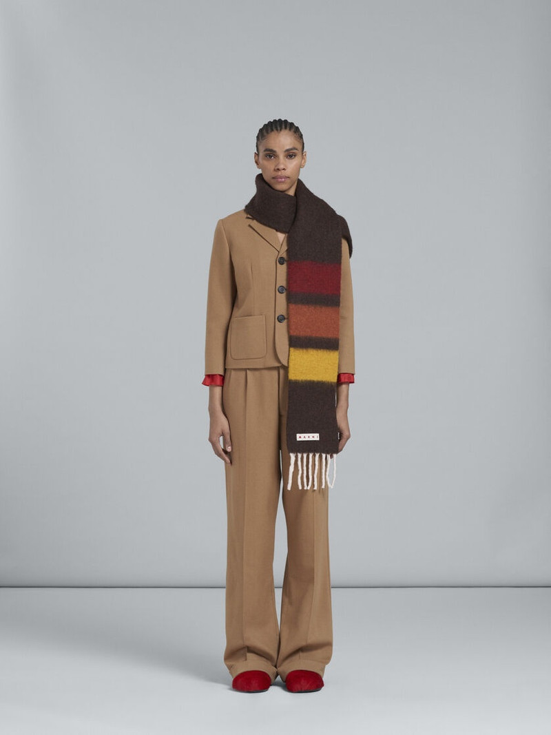 Marni DARK BROWN ALPACA STRIPED SCARF outlook