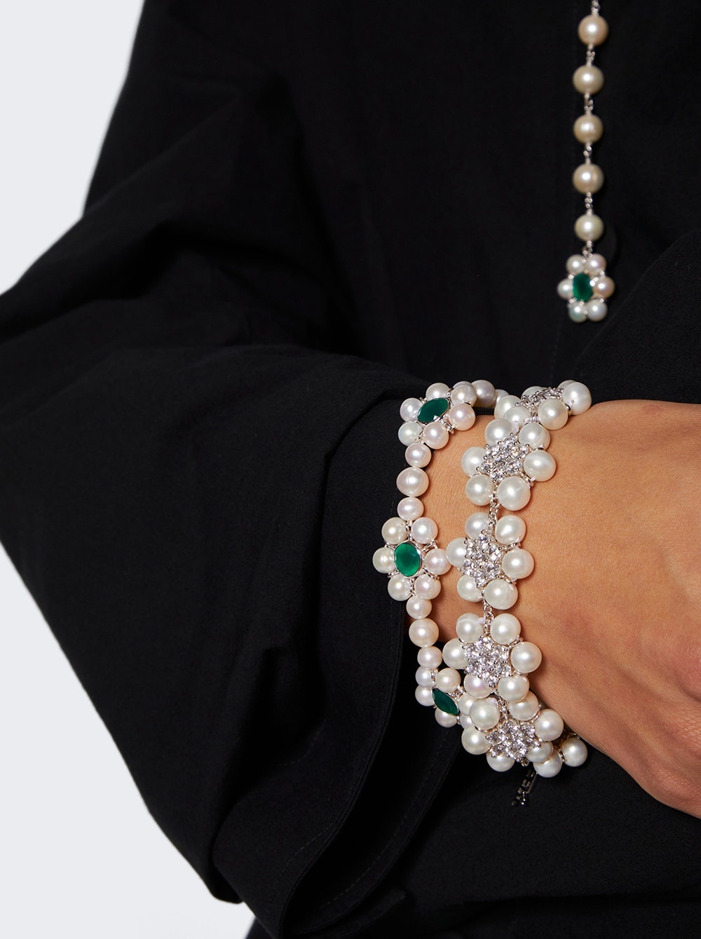 The Trio Flower Pearl Bracelet White Gold - 2