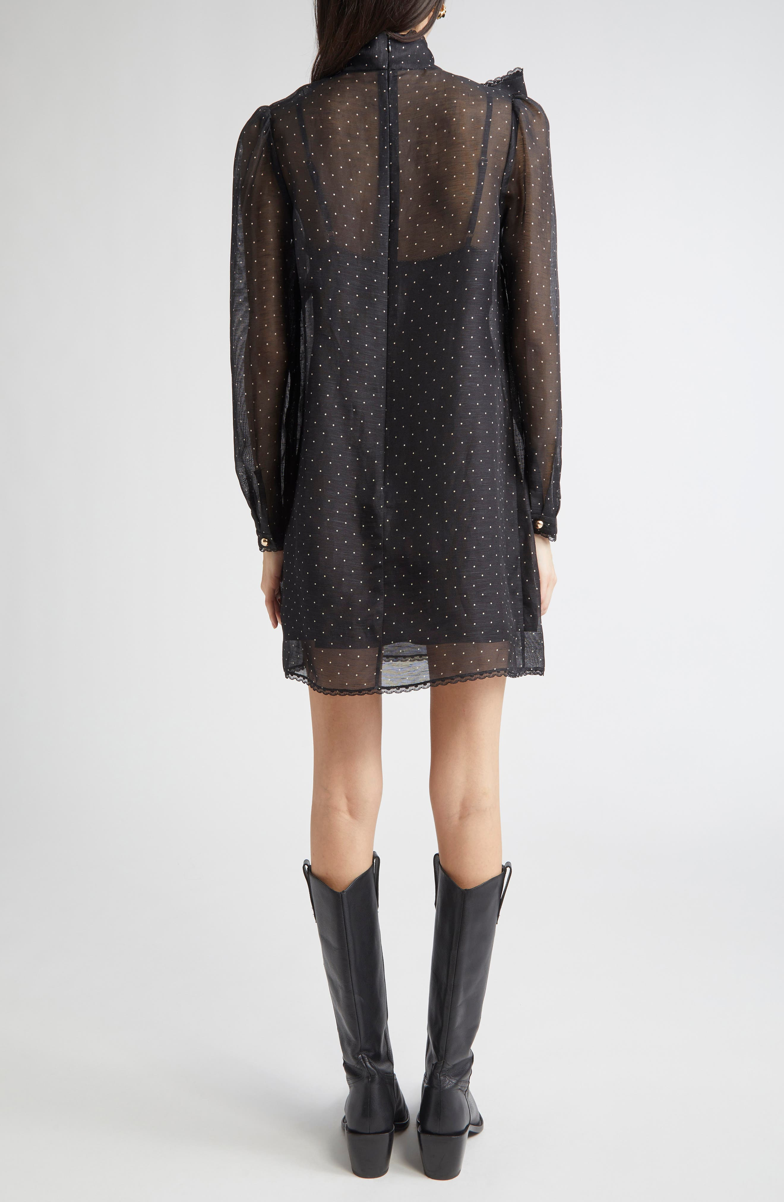 Zimmermann Dream Polka Dot Long Sleeve Pussy Bow Minidress in Black Dot at Nordstrom - 2