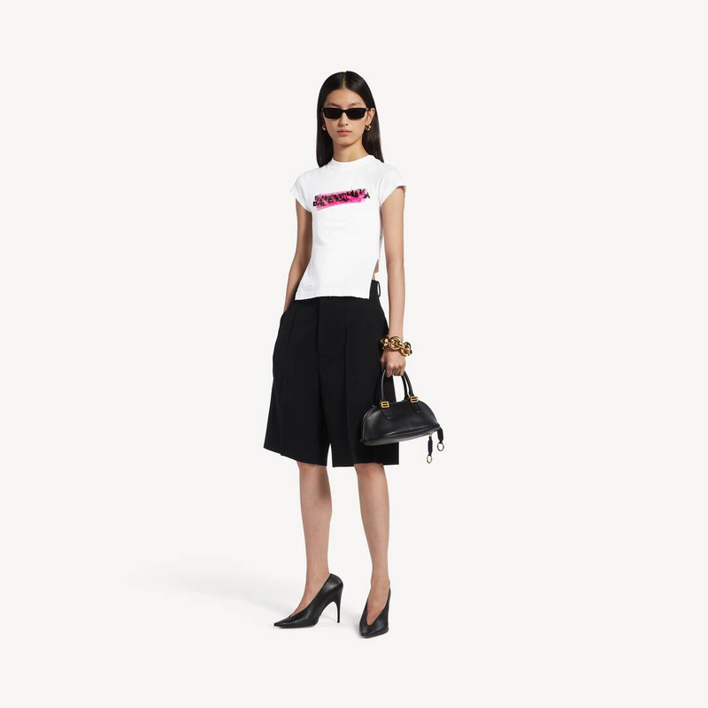 BALENCIAGA Women's Messy Spray Chopped Back T-shirt in White outlook