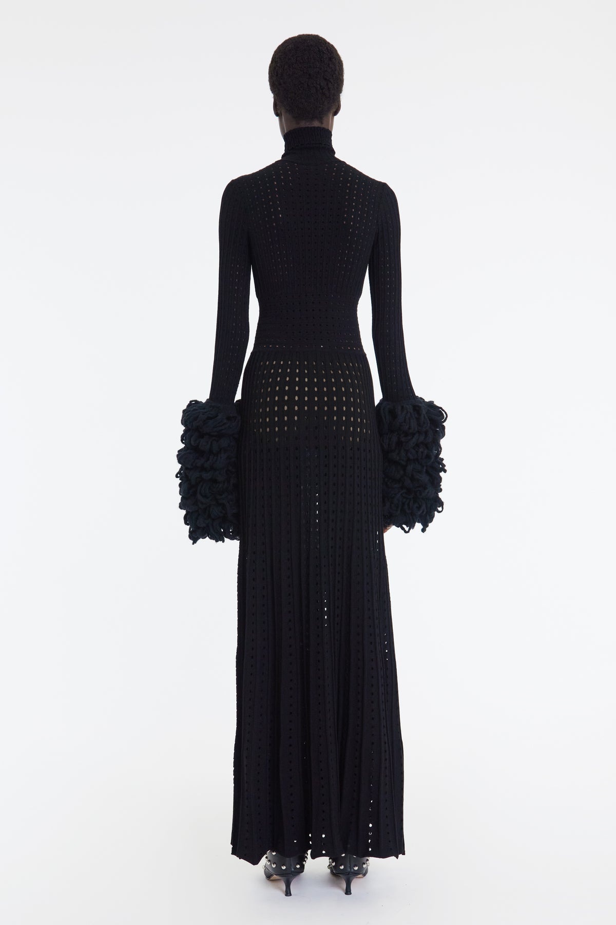 PERFORATED KNIT MAXI DRESS WITH THREADED CUFFS BLACK - 2