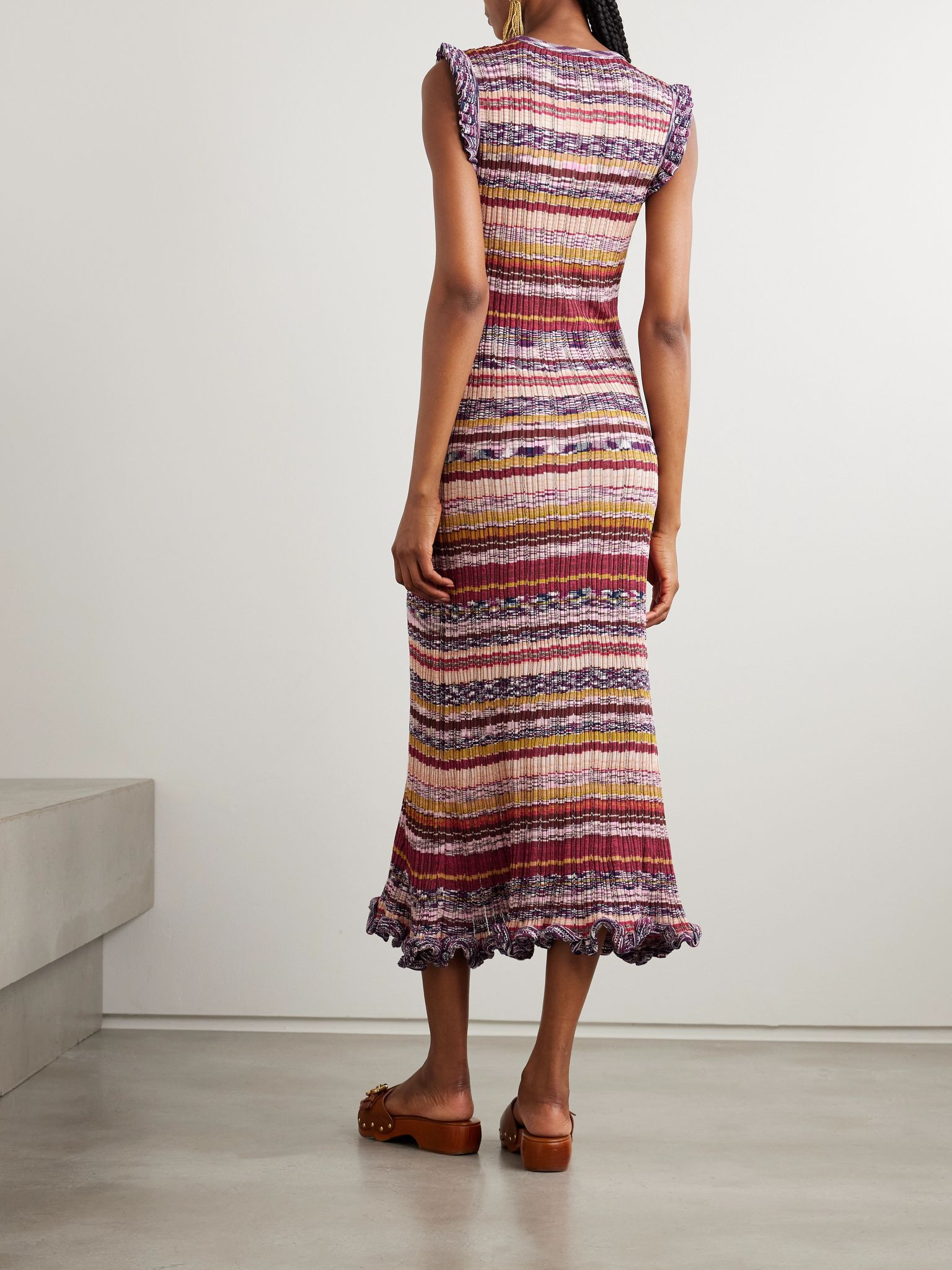 Ajak ruffled striped ribbed-knit midi dress Multi - 3