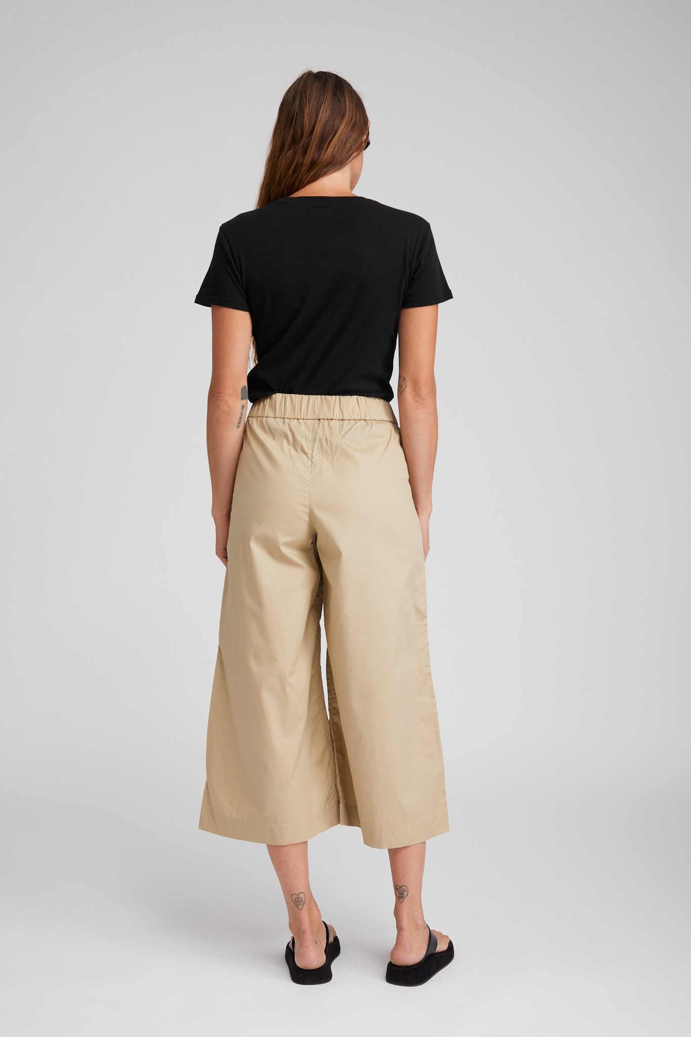 BEIGE COTTON POPLIN CULOTTE PANTS - 3