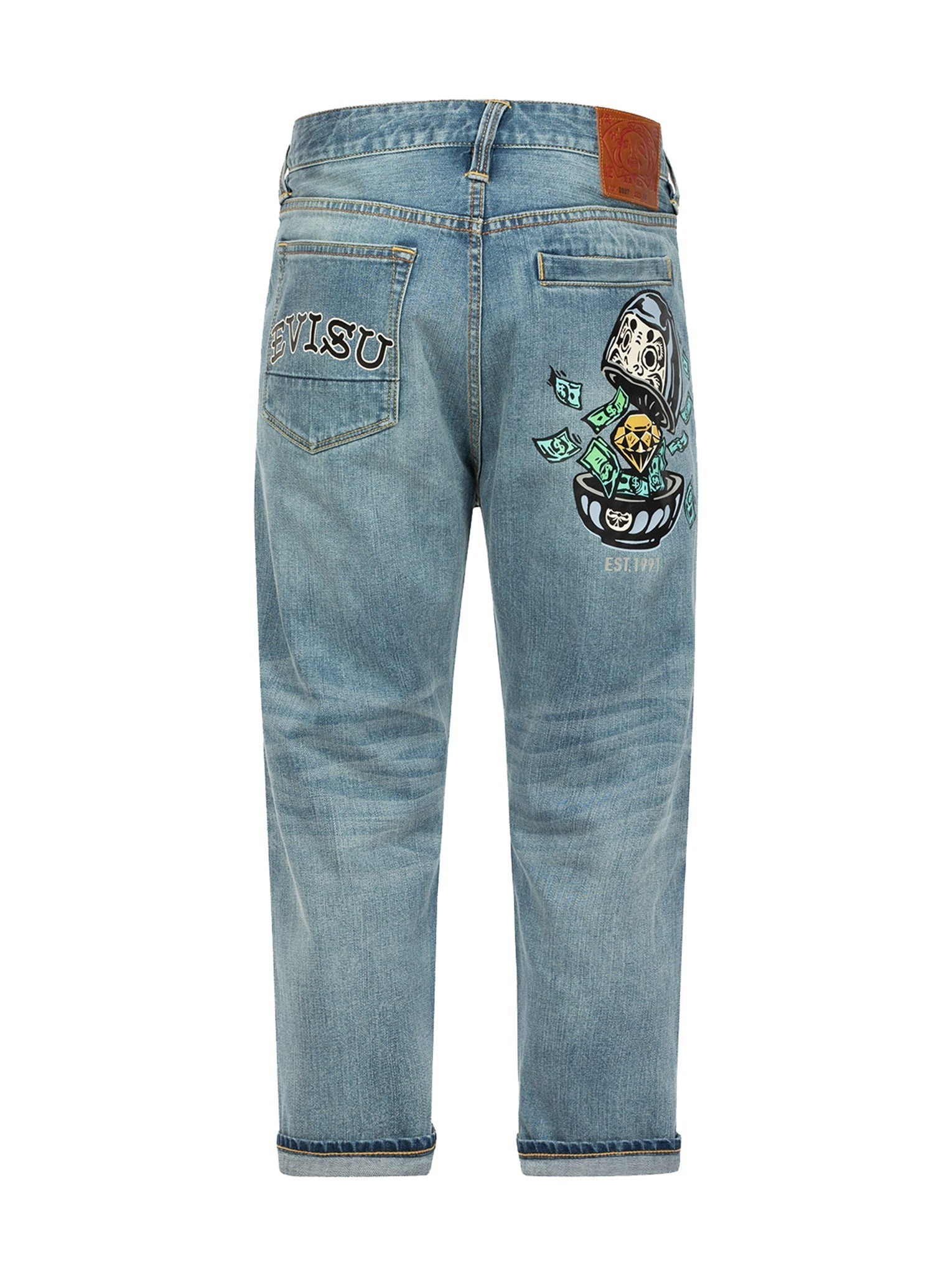 Diamond Daruma Printed Pocket Cropped-Fit Jeans #2027 - 13