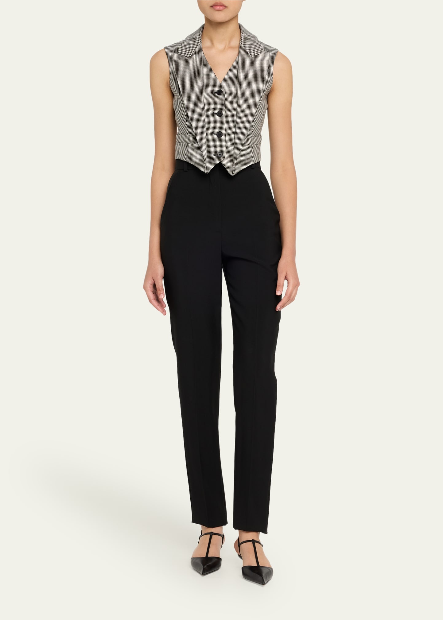 Upturned Lapel Single-Breasted Houndstooth Vest - 2