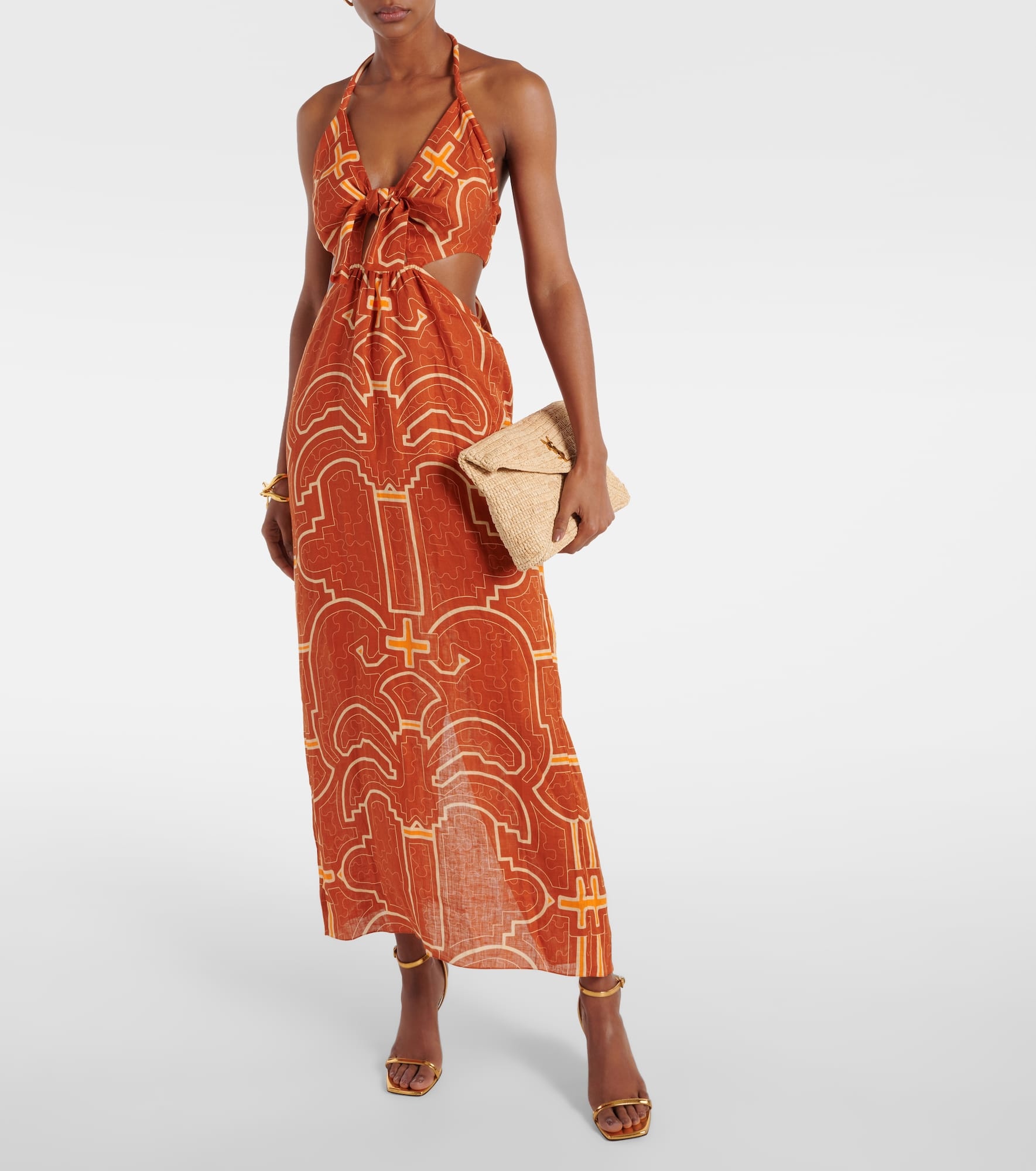 Printed cutout linen maxi dress - 2