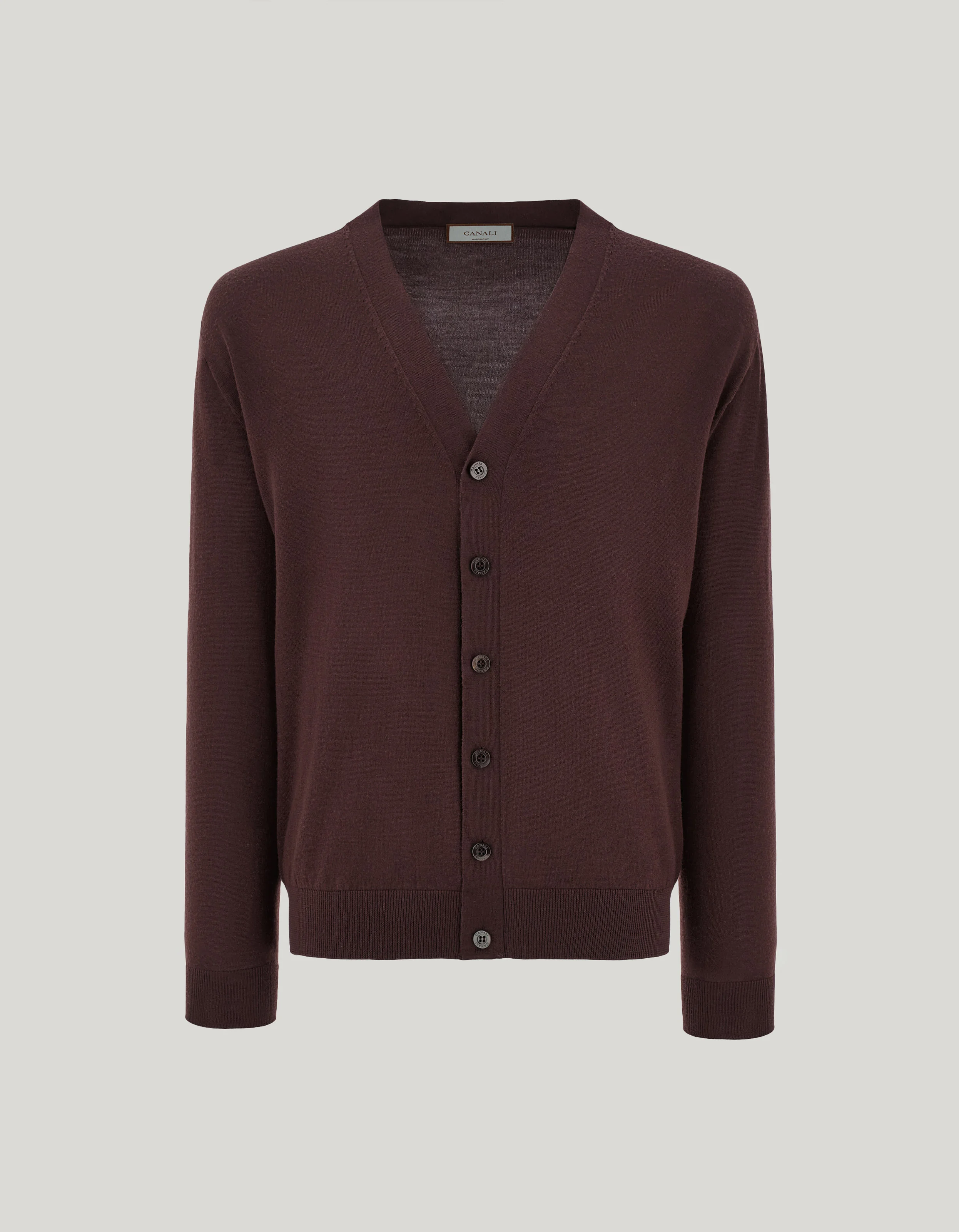 CANALI NUVOLA BURGUNDY SEAMLESS MERINO WOOL CARDIGAN - 1