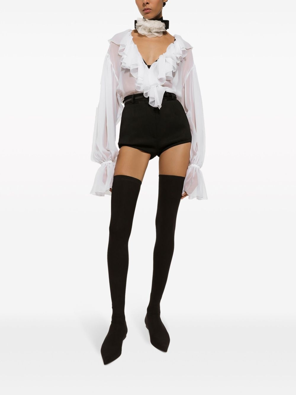 ruffled-trim silk cropped blouse - 2