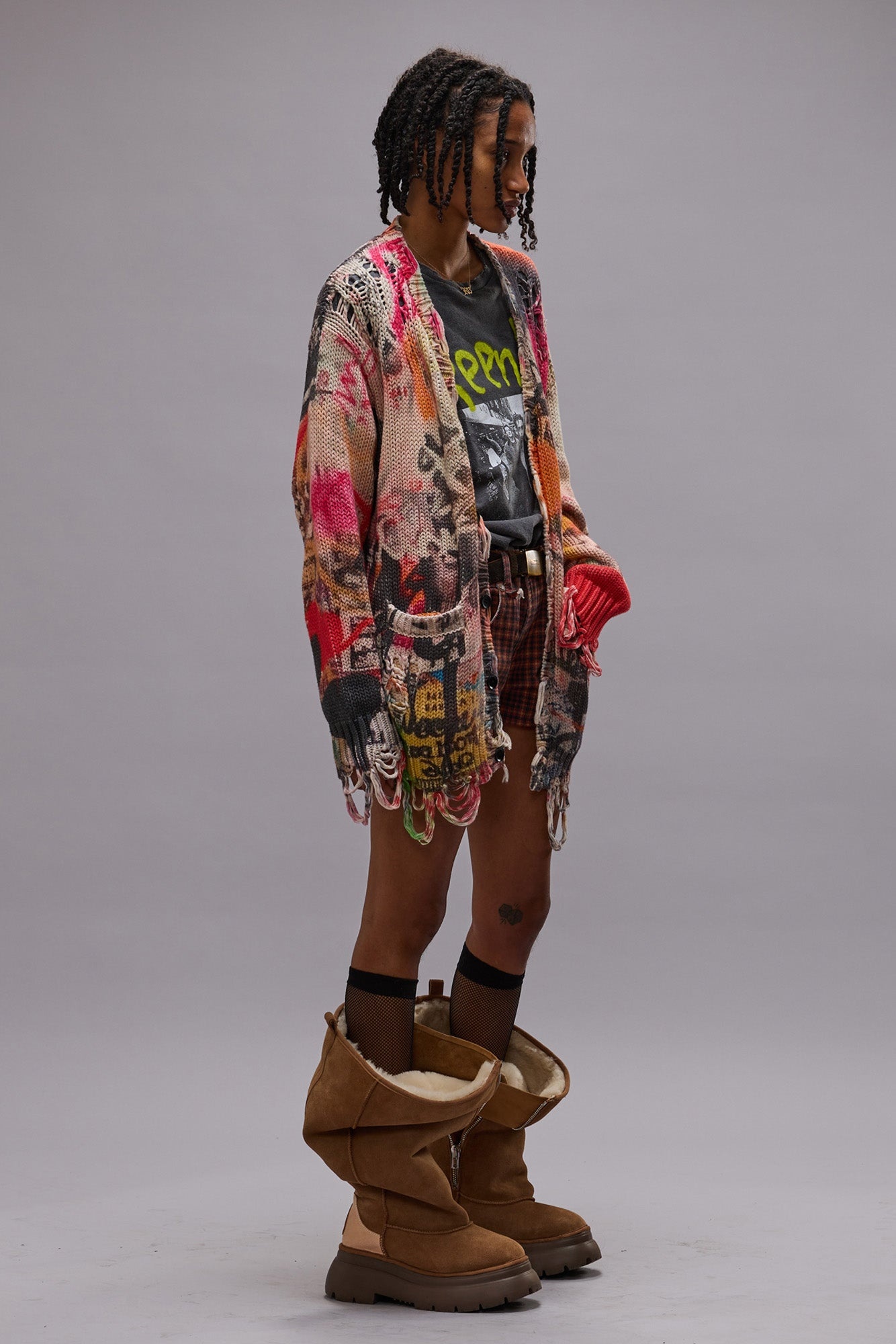 PRINTED BOYFRIEND CARDIGAN - HEART GRAFFITI PRINT - R13 - 3