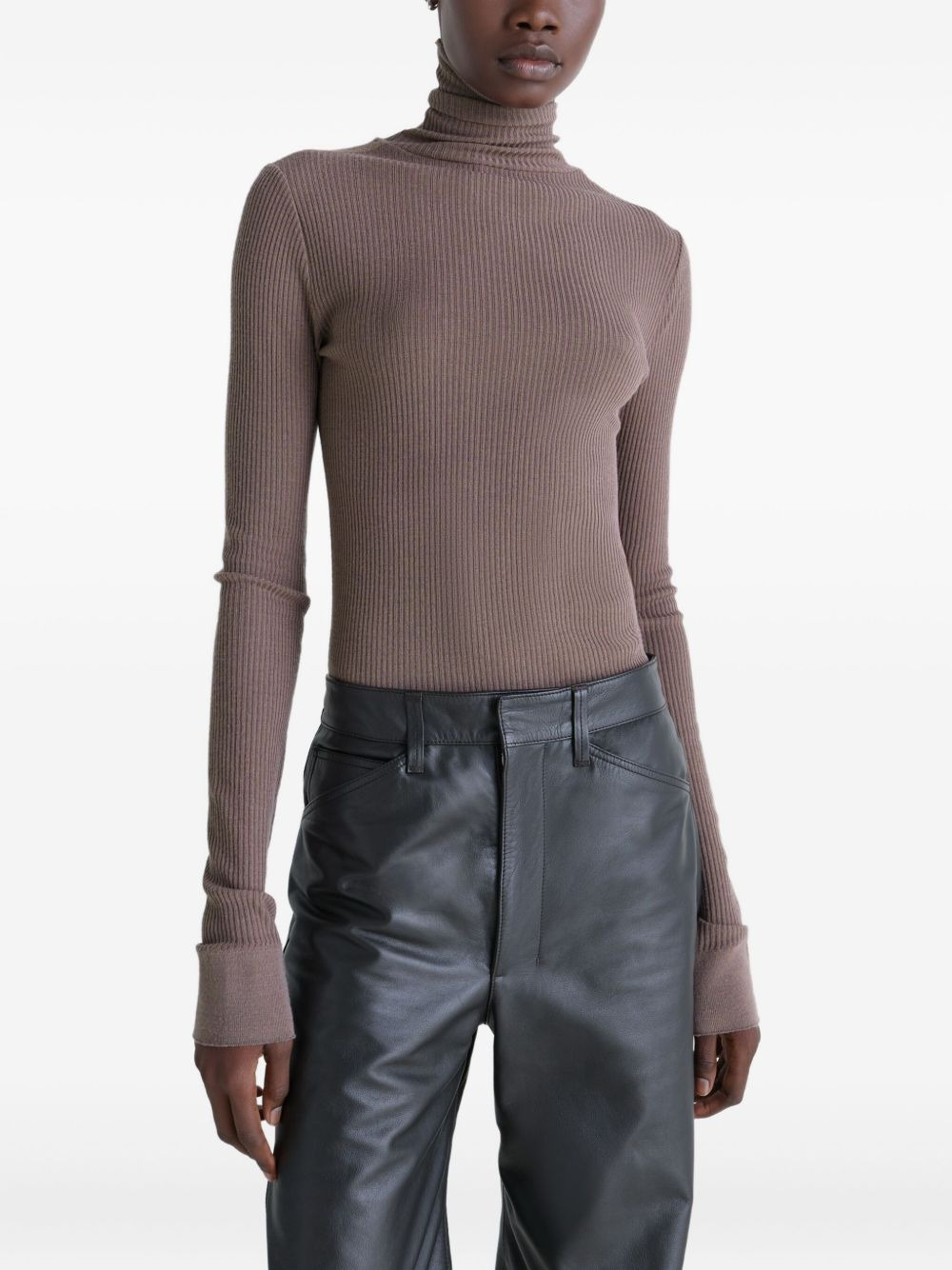 turtleneck ribbed top - 3