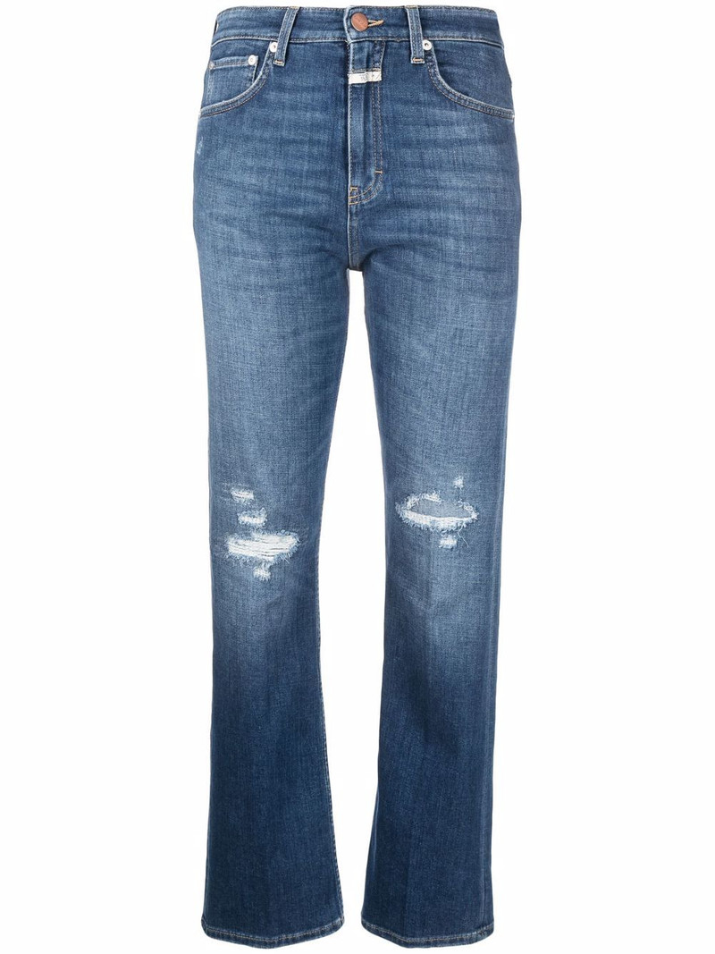 distressed straight-leg tapered jeans 1