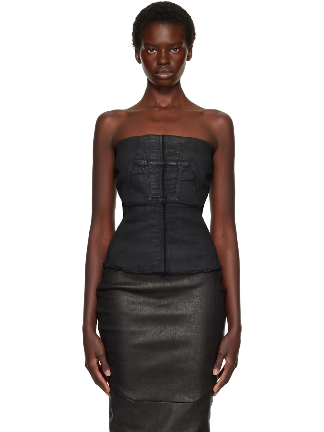 Black Tower Washed Denim Tube Top - 1