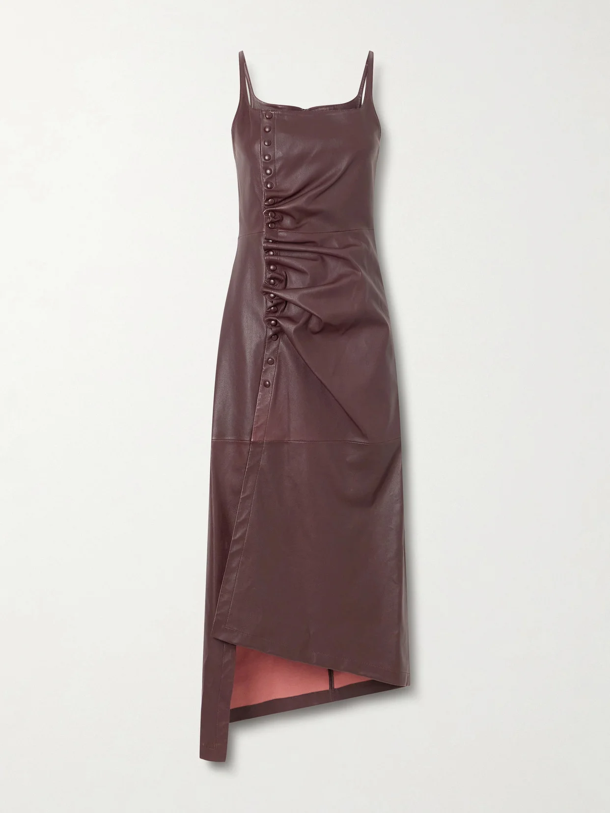 Asymmetric Ruched Leather Midi Dress - 1