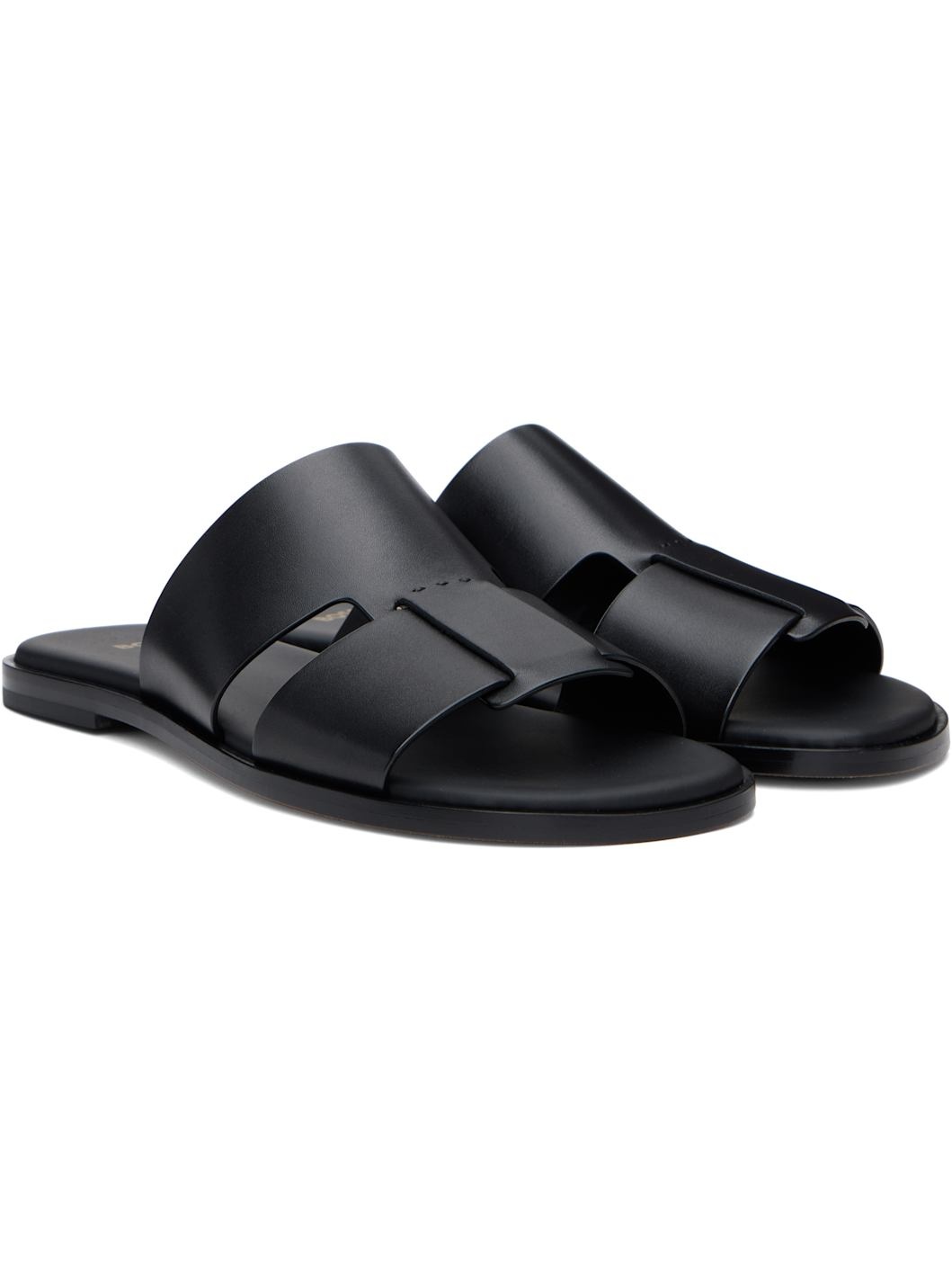 Black Buffed Leather Sandals - 4