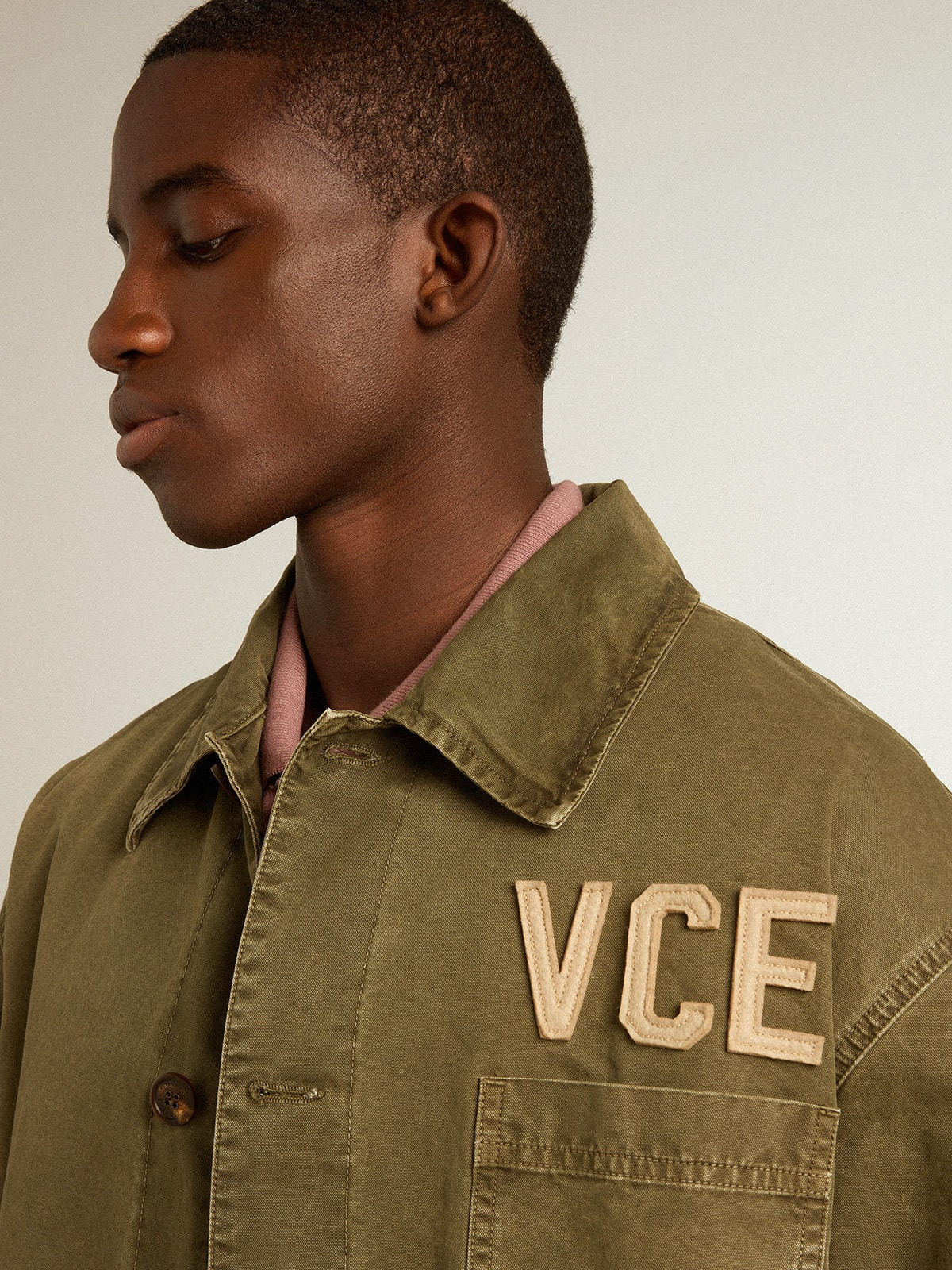 Men's olive-colored cotton shirt - 2