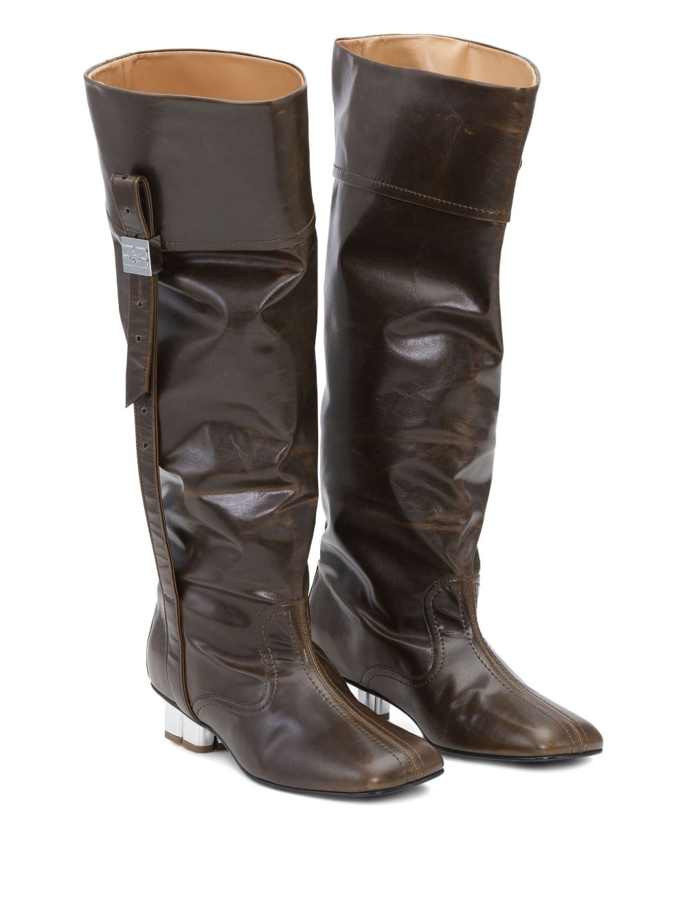 slouched knee-high leather boots - 3