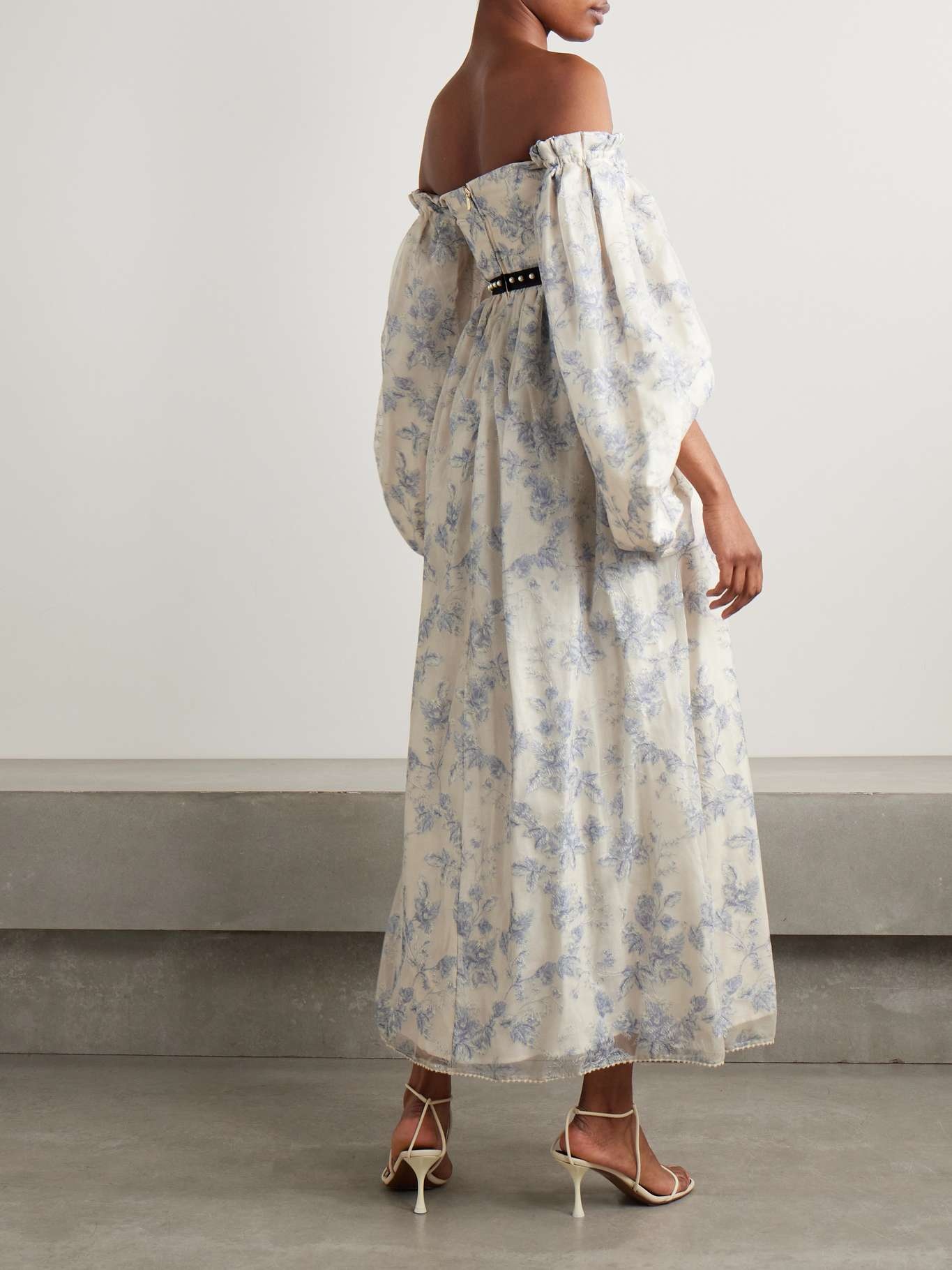 Alhelí Bougainvillea off-the-shoulder embellished tulle midi dress Blue - 3