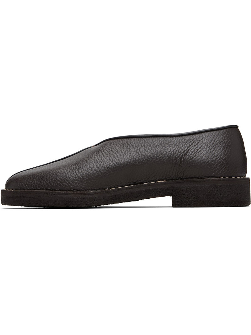 Lemaire Brown Piped Crepe Loafers outlook