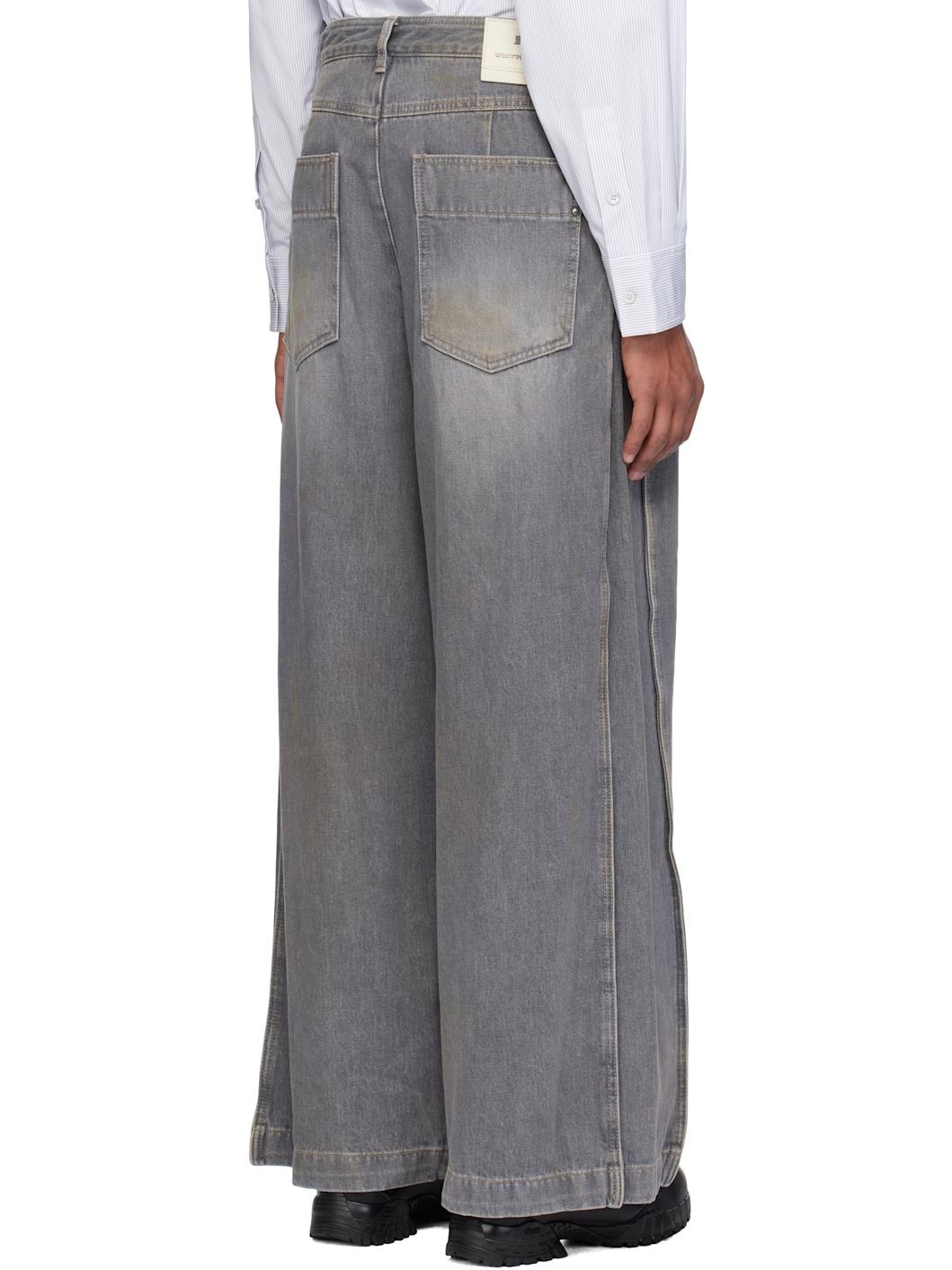 Gray Two-Tuck Wide Jeans - 3