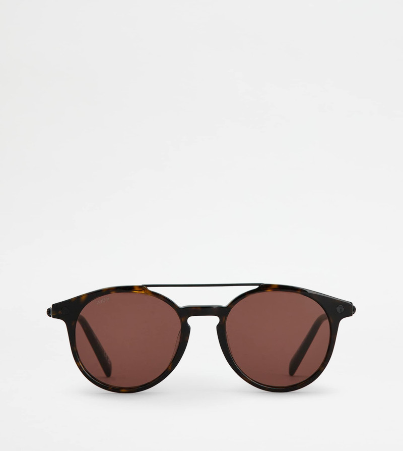 PANTOS SUNGLASSES WITH TEMPLES IN LEATHER - BROWN 1