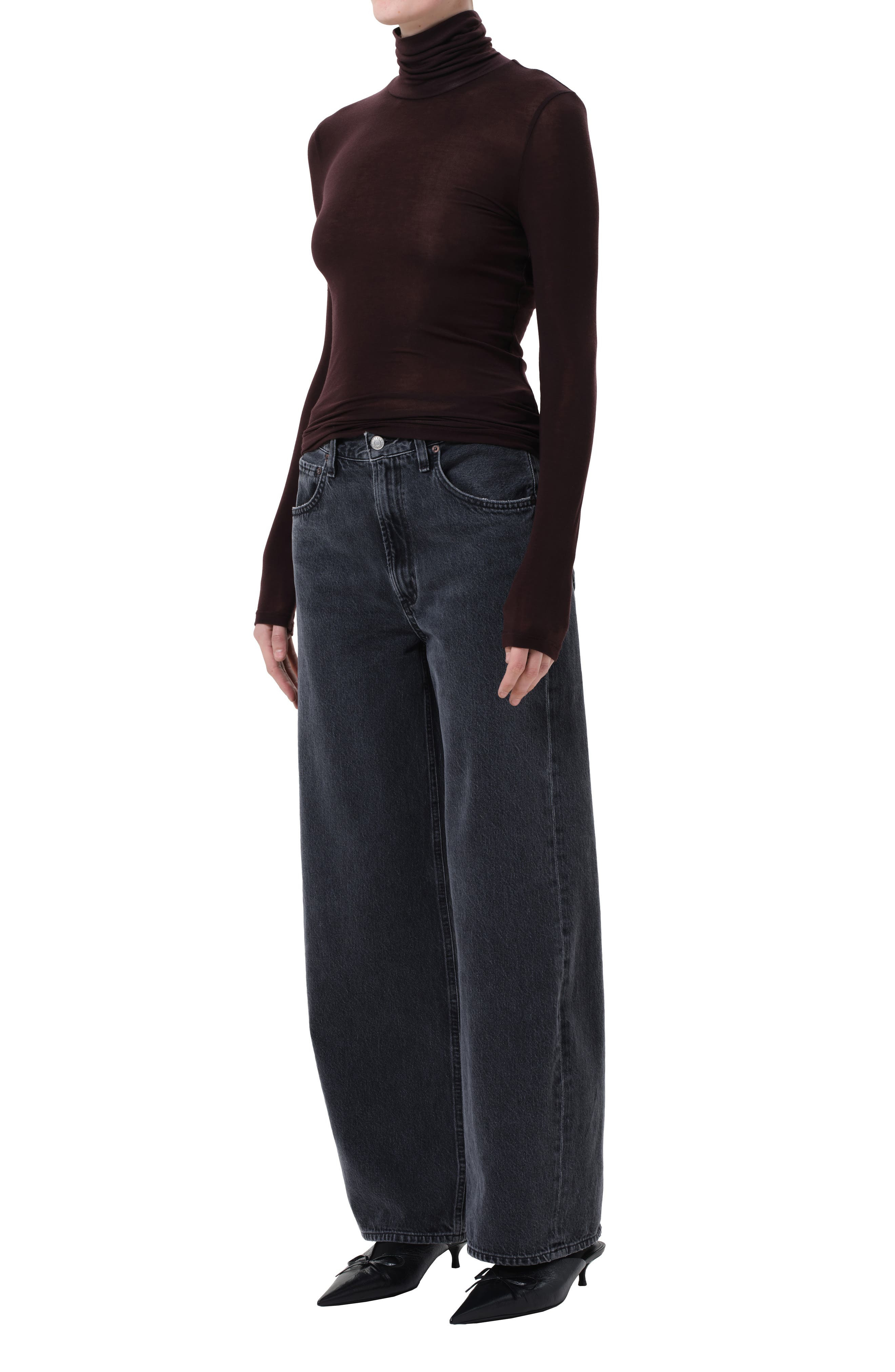 AGOLDE Pascale Rib Turtleneck Top in Root Dk Brown at Nordstrom - 5