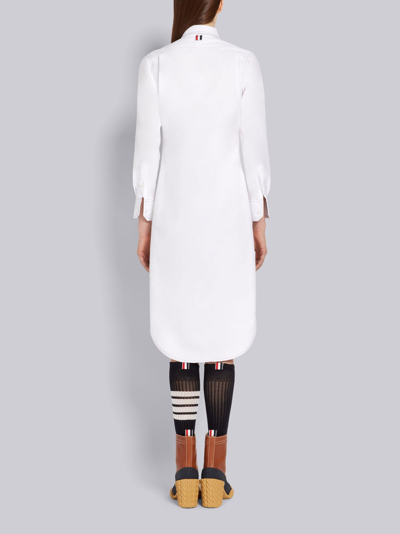 흰색 옥스포드 트리플 바느질 포인트 칼라 무릎 길이 Shirtdress 3