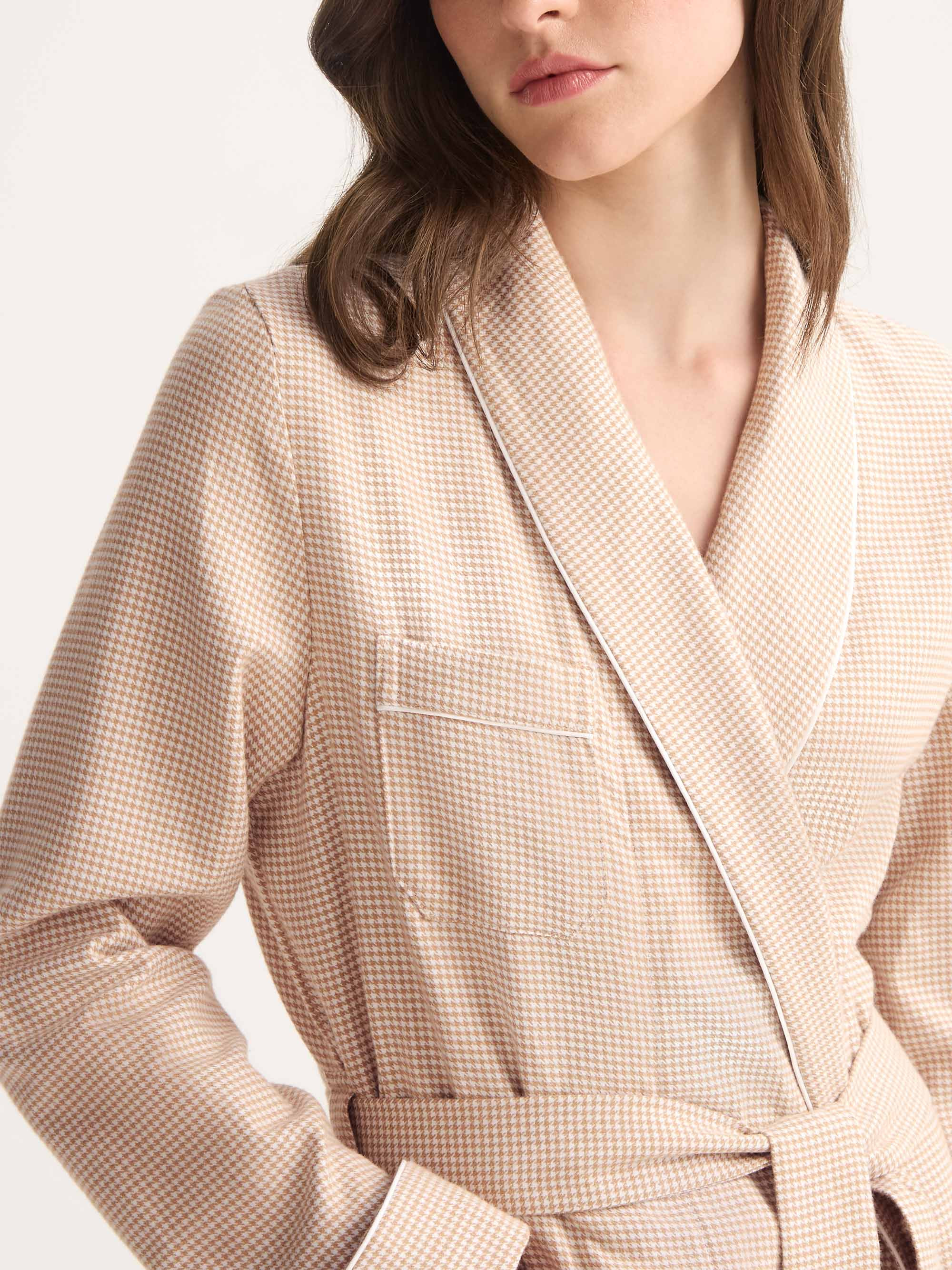 Women's Robe Kelburn Brushed Cotton Blush Houndstooth - 5