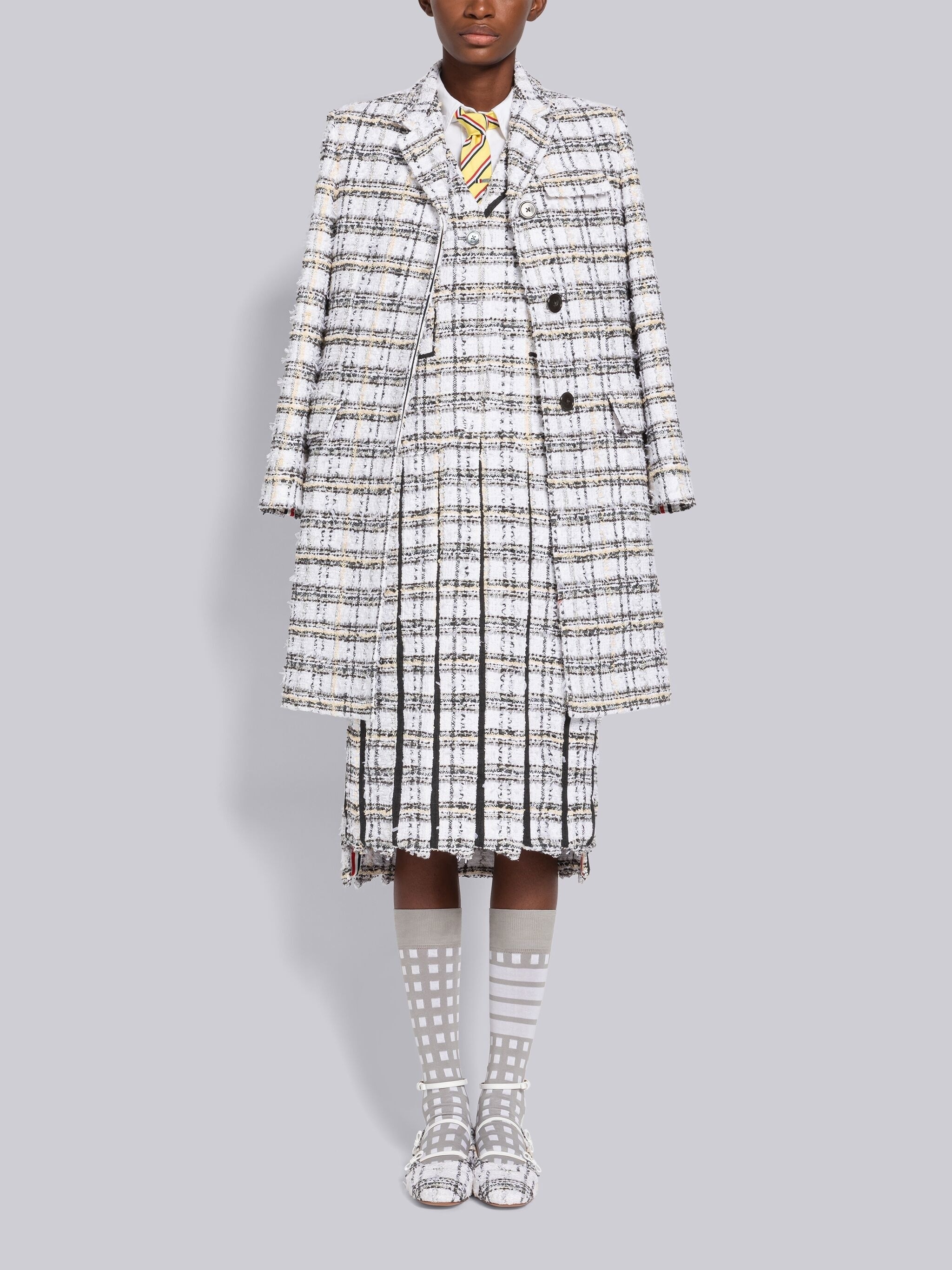 Plaid Ribbon Tweed High Armhole Chesterfield Coat - 4