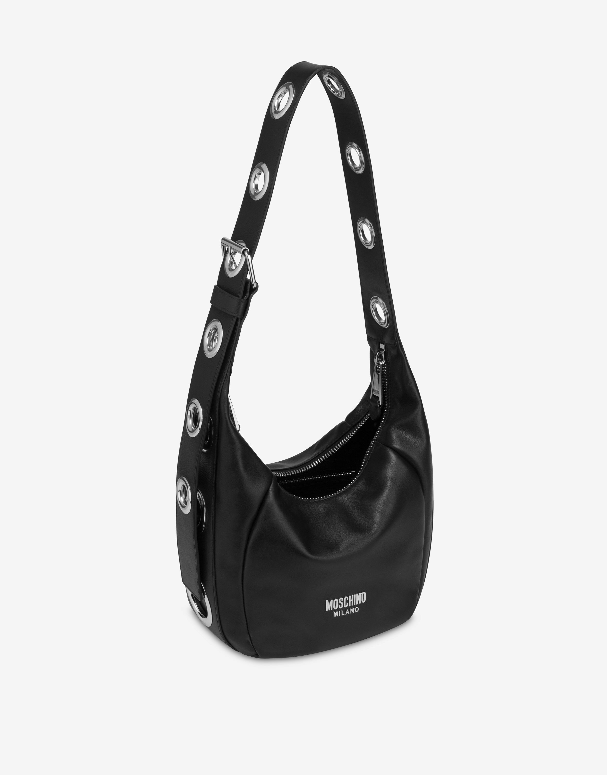 MOSCHINO EYELETS CALFSKIN HOBO BAG - 3
