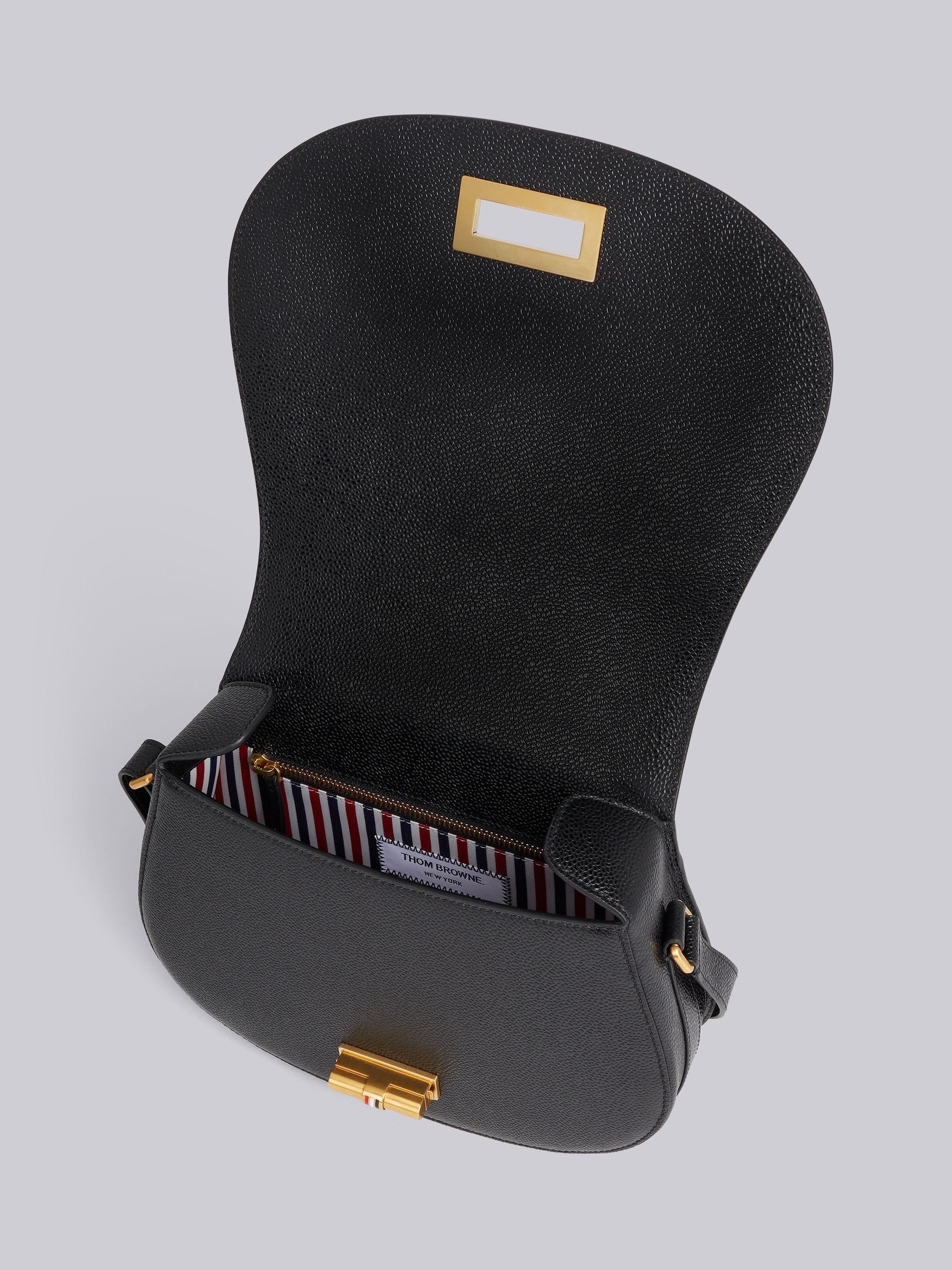 Medium Grey Monogram Coated Canvas Leather Frame Stripe Enamel Lock Saddle Shoulder Bag - 5