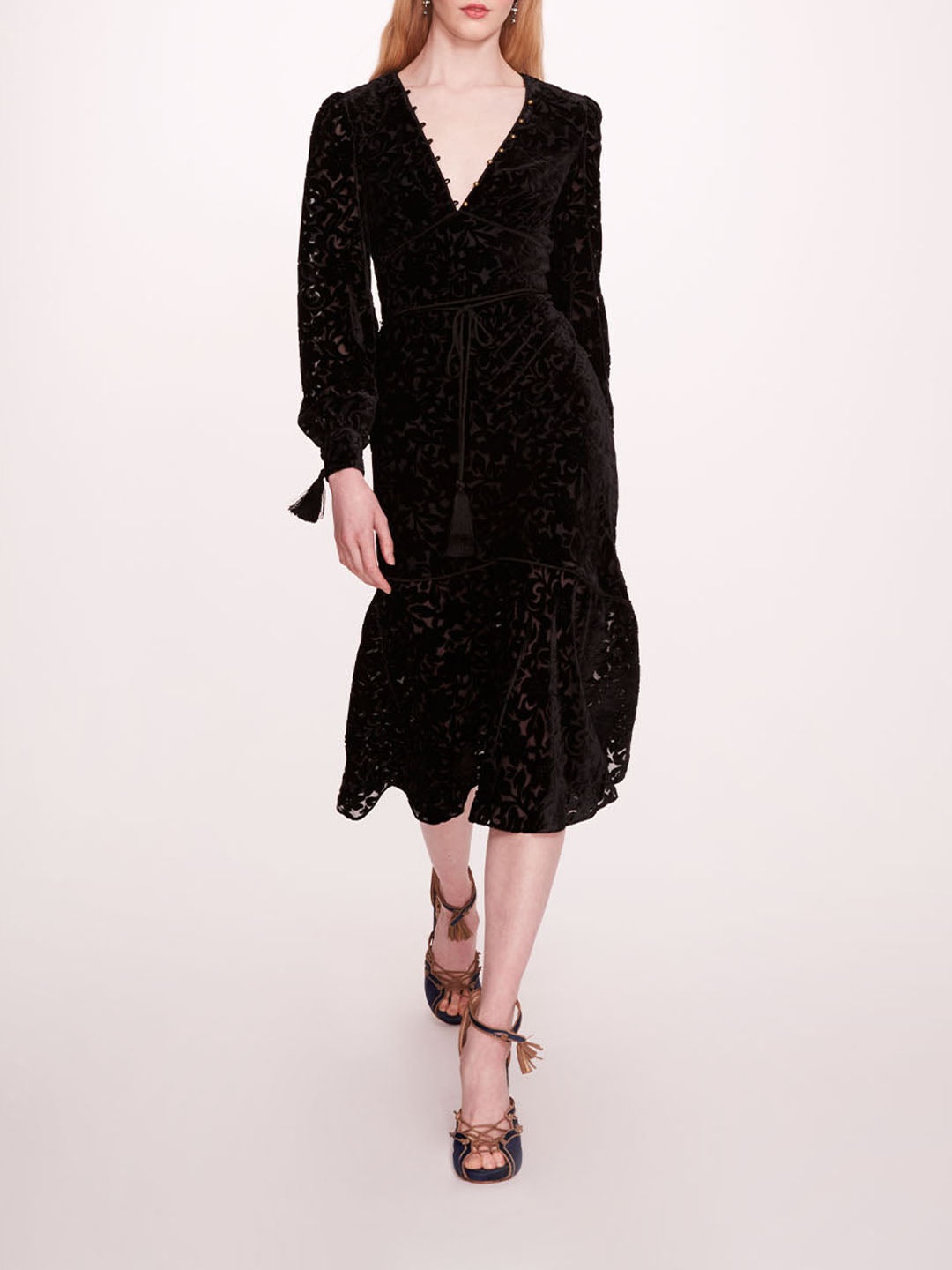 VELVET BURNOUT MIDI DRESS - 1