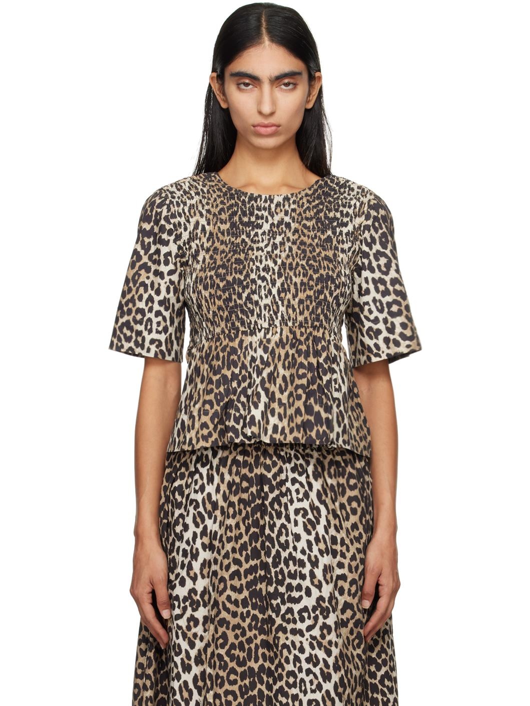 Black & Brown Open Back Smock Blouse - 1