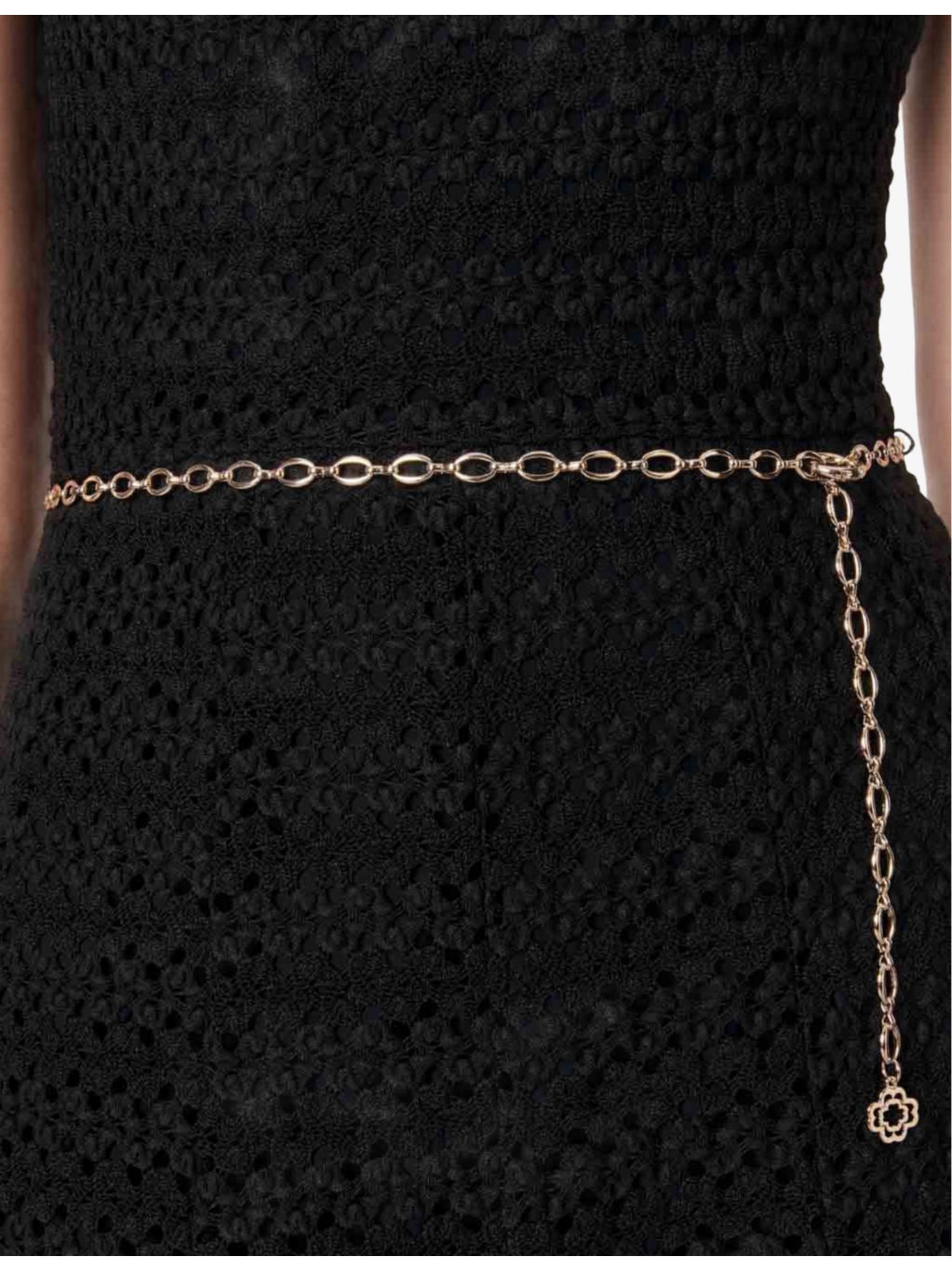 Chain-Belt Short-Sleeve Crochet Stretch-Knit Midi Dress - 5