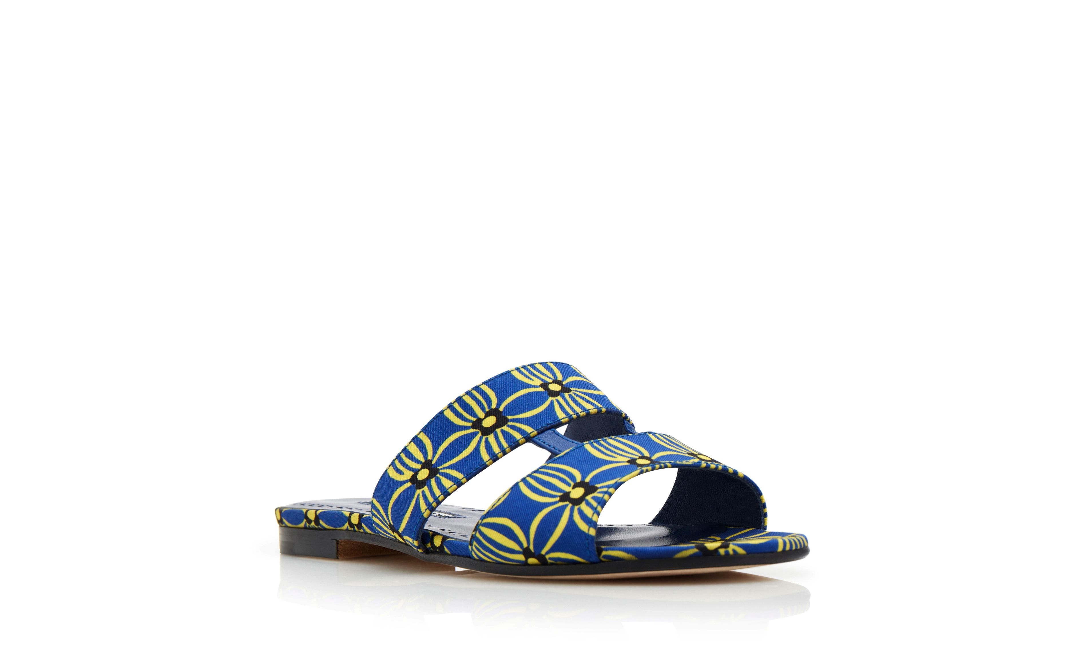 Blue and Yellow Canvas Floral Sandals - 3
