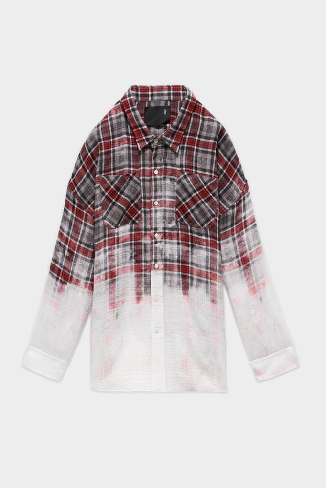OVERSIZED SHIRT - DIP-BLEACH IMITATION ON GREY PLAID | R13 - 1
