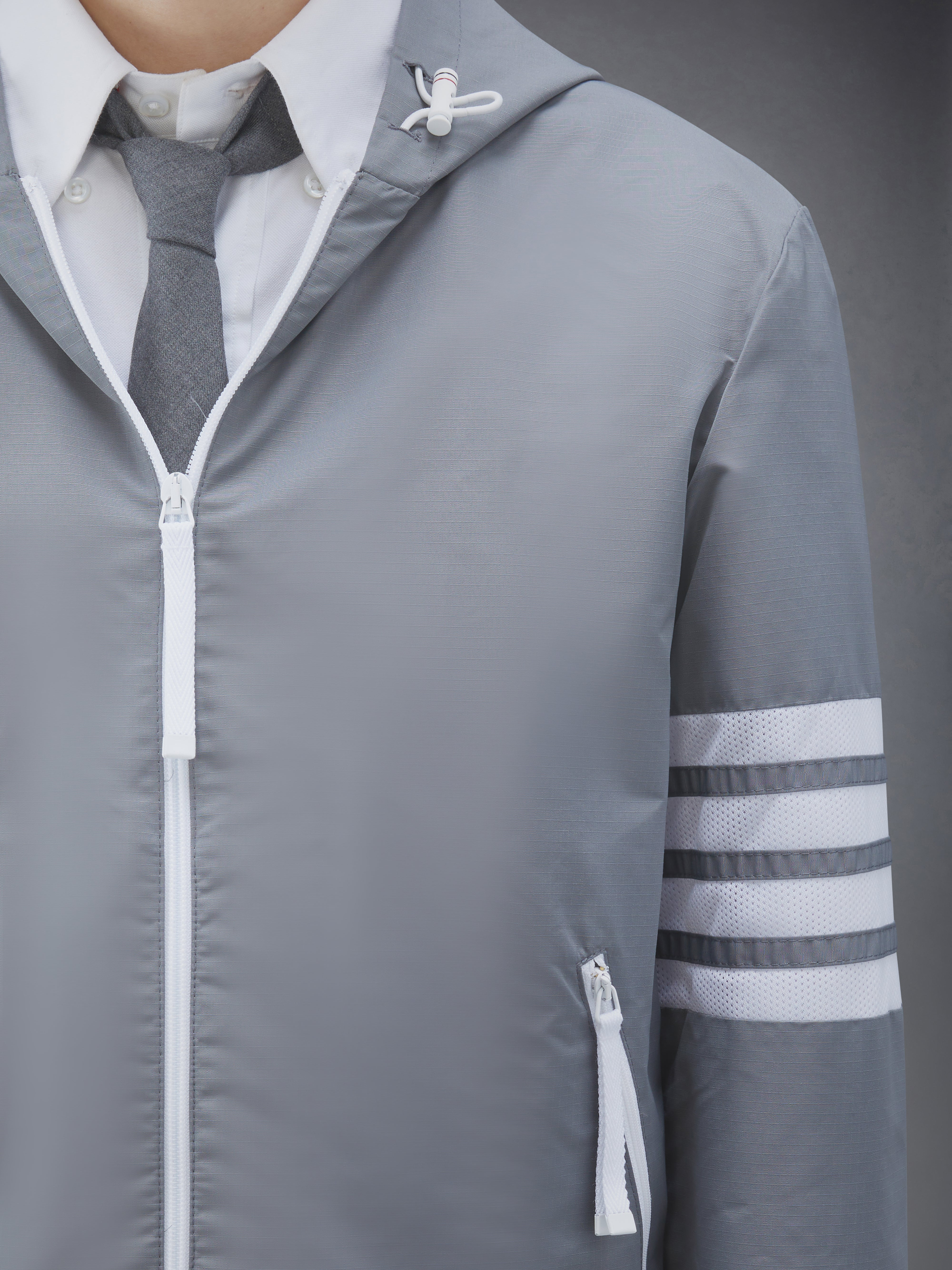 Medium Grey Sustainable Ripstop Mesh 4-Bar Hooded Zip up Jacket - 5