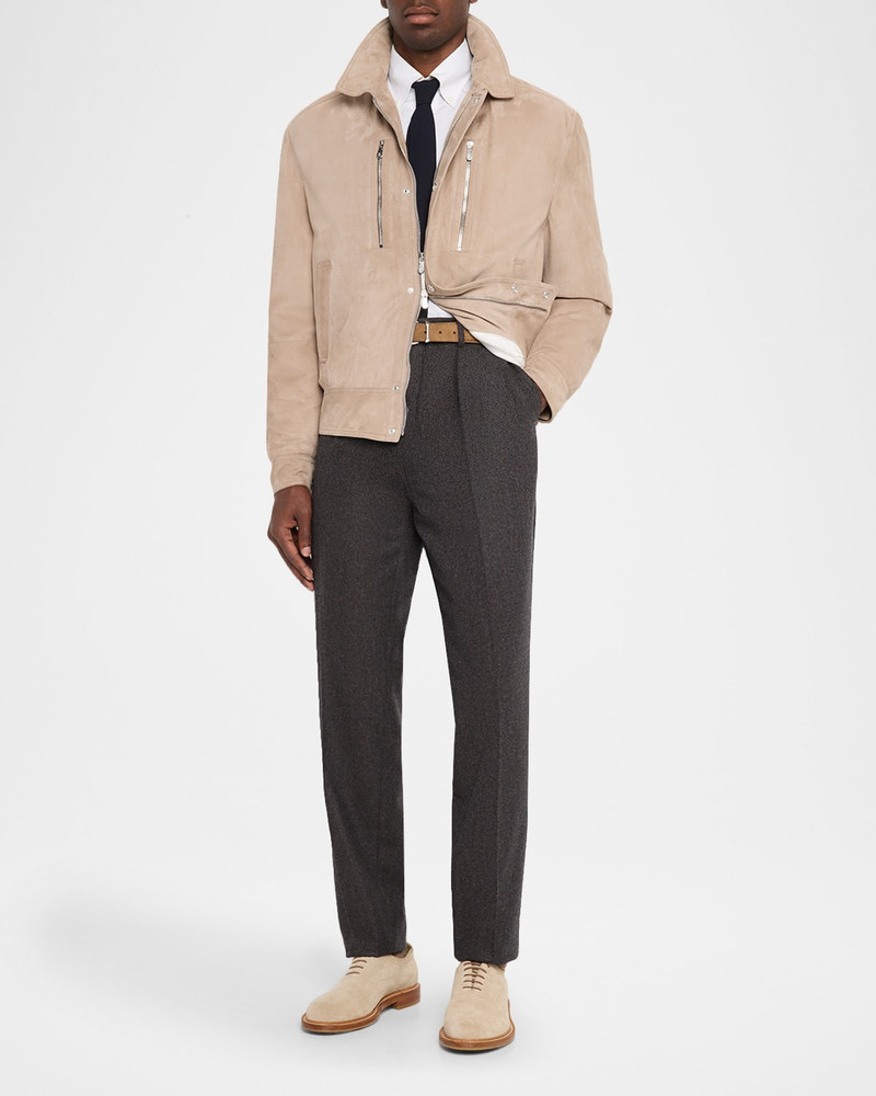 Brunello Cucinelli Men's Suede Full-Zip Jacket with Chest Zips outlook