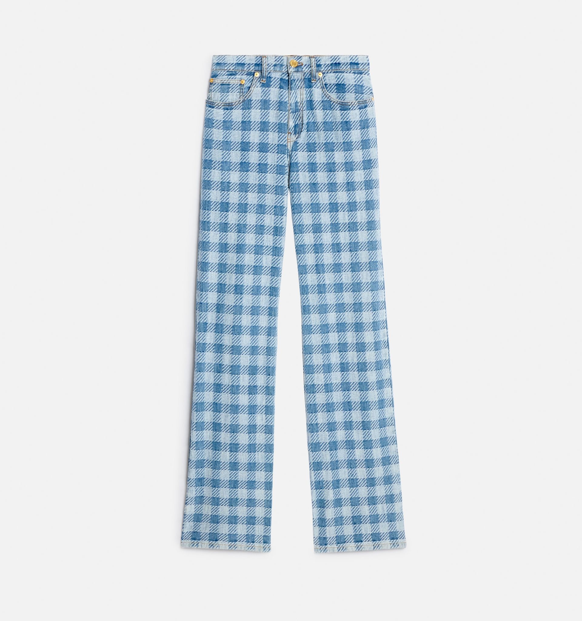 Gingham Pattern Jacquard Denim Boyfriend Fit Jeans - 5