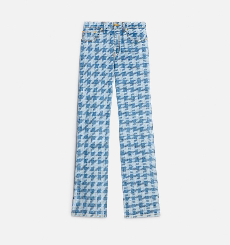 Gingham Pattern Jacquard Denim Boyfriend Fit Jeans 5