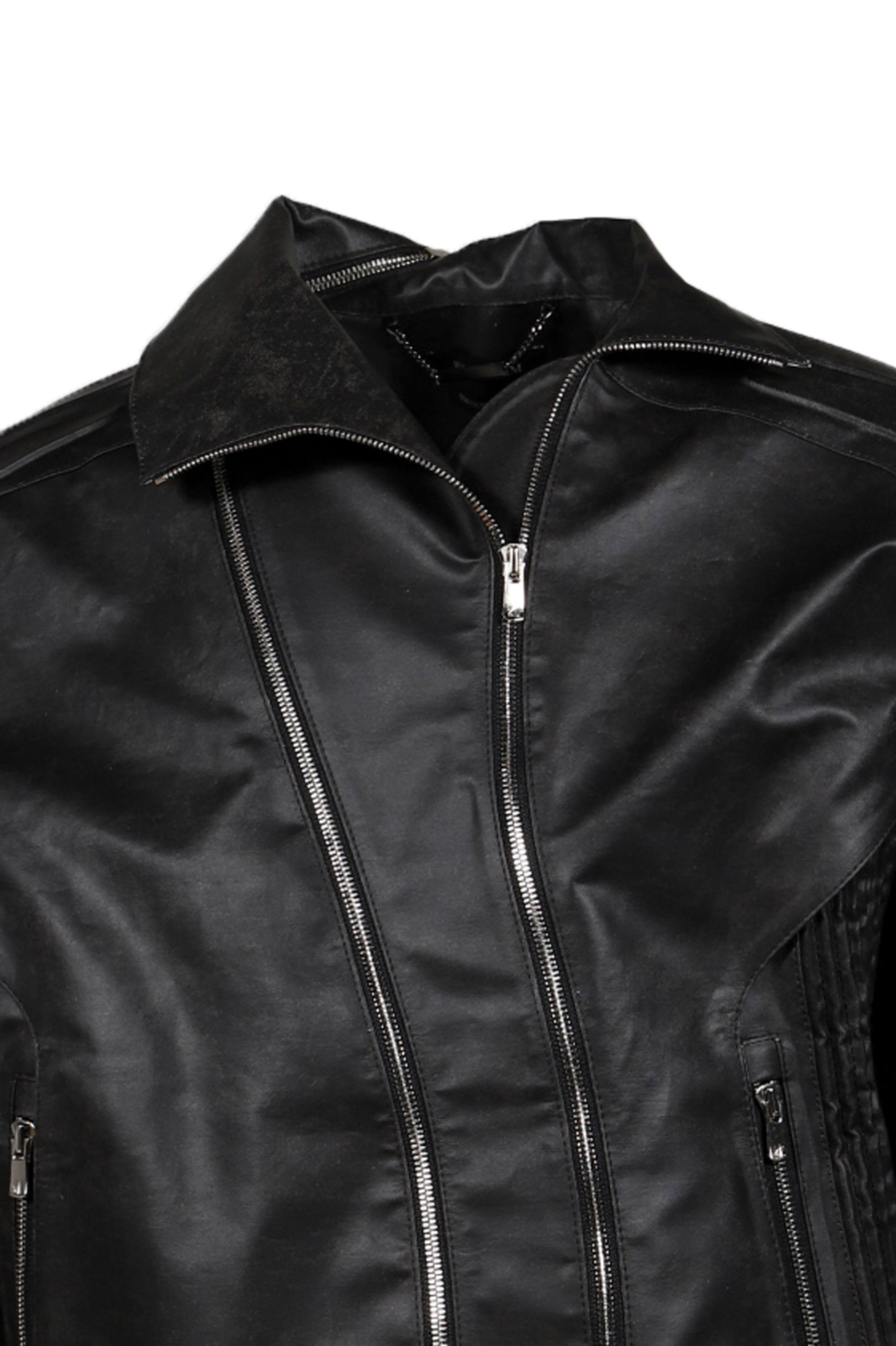 ASYMMETRICAL EMBOSSING LEATHER JACKET / BLK - 4