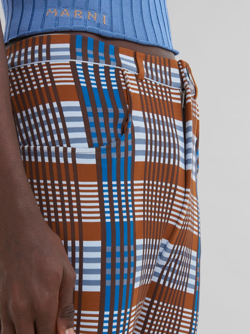 BLUE AND BROWN CHECKED TECHNO KNIT TROUSERS - 4