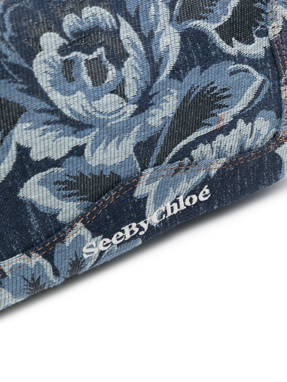 denim floral-print shoulder bag - 4